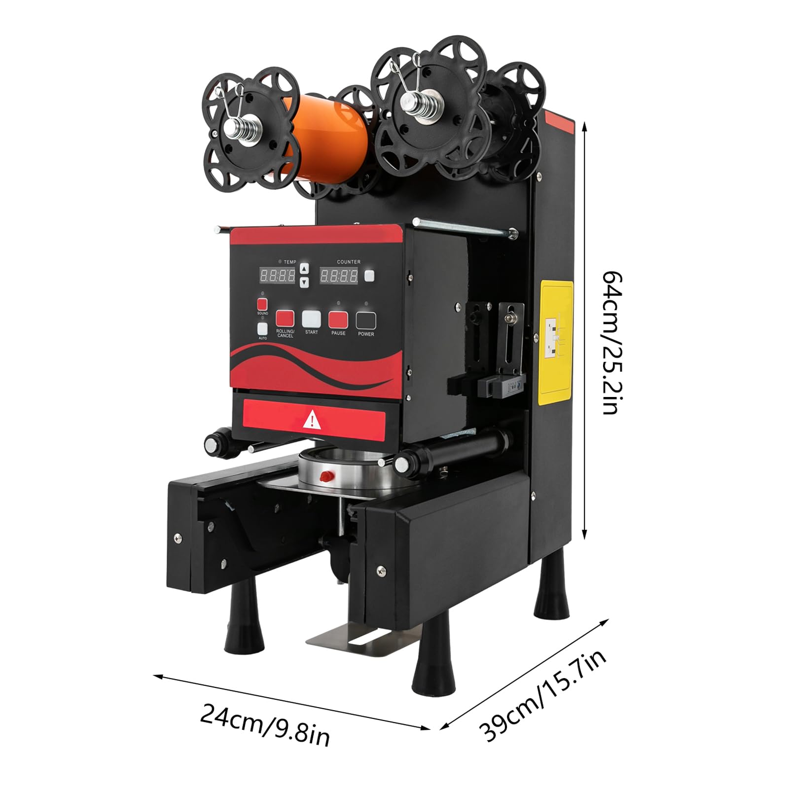 Machine à sceller les tasses automatique commerciale Mode manuel Bubble Tea Cup Sealer pour 90/95 mm de diamètre Machine à sceller les tasses 25 x 39,5 x 62 cm