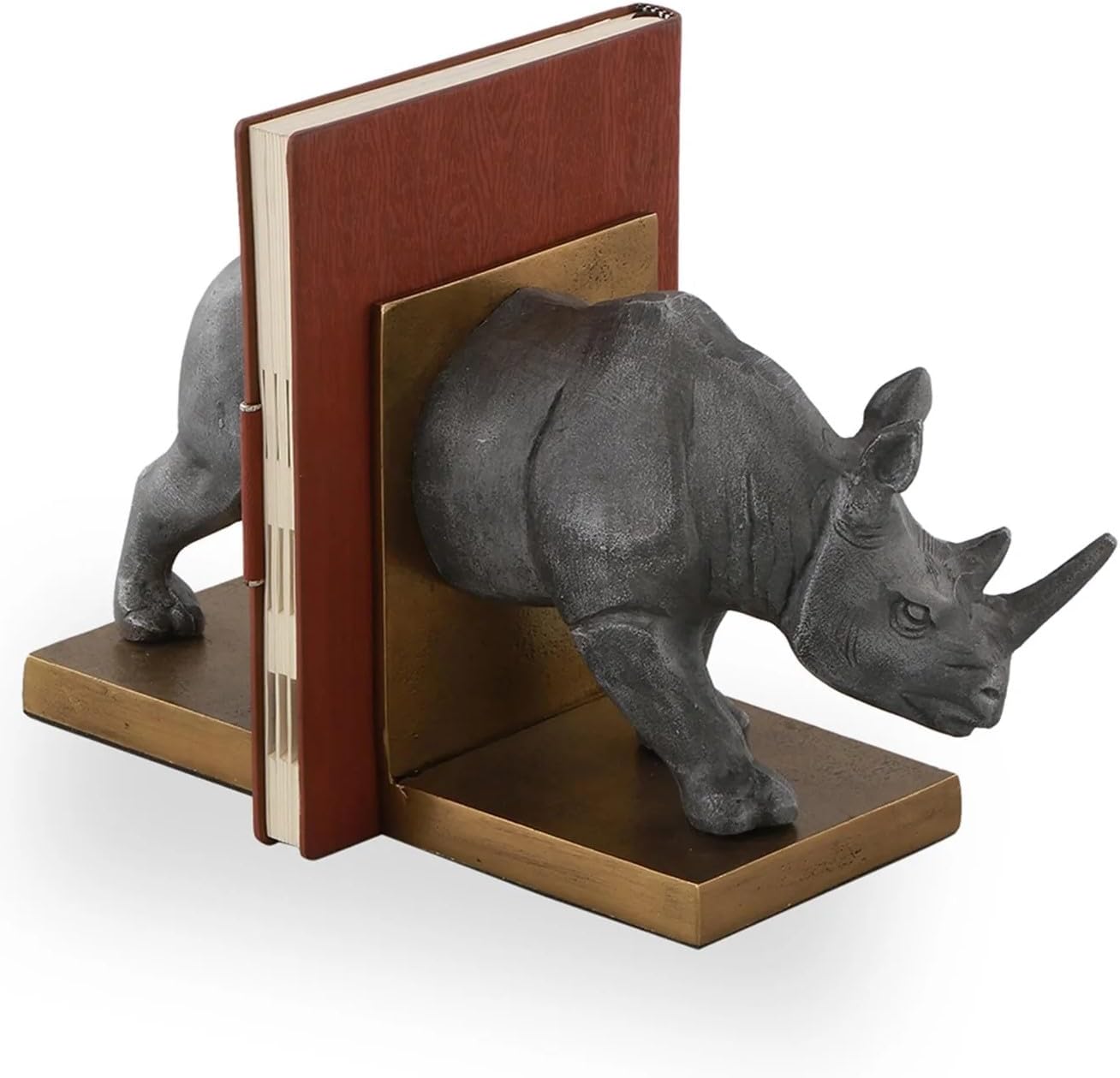 SPI Home Cast Aluminum Rhinoceros Bookends Rhino 7.5 Inches High Animal Décor