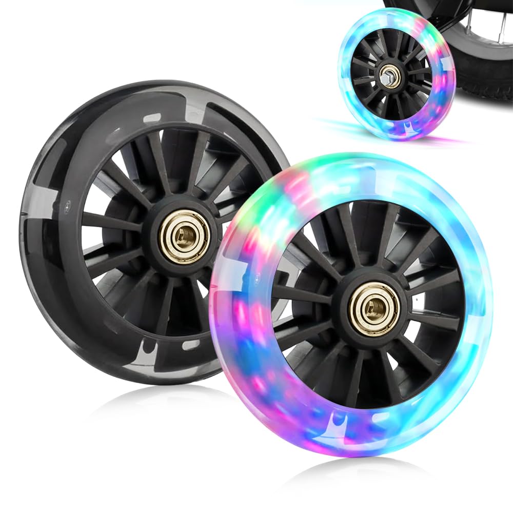 Freestyle, 2 sztuki, podświetlane, z migającym światłem LED, 120 mm, opony z łożyskami kulkowymi ABEC-7, kółka zapasowe do większości skuterów (czarne)