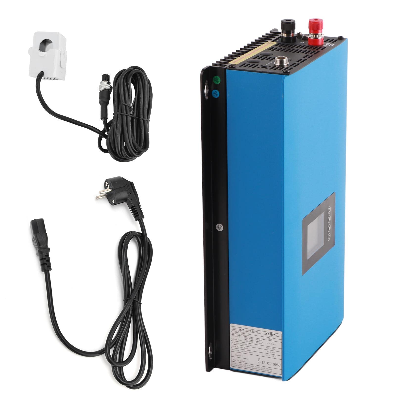 Fafeicy Solar-Wechselrichter, 1000 W, Netzkopplung, Hoher Wirkungsgrad 99%, mit LCD-Begrenzer für Batterieentladung von PV-Panels zu Hause, 110 V Automatische Spannungserkennung (45-90VDC)