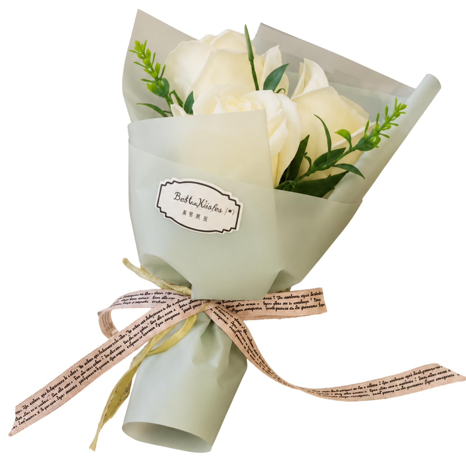 CXZDR 3-Head Artificial Rose Bouquet, 24 cm, Gift and Table Décor，White