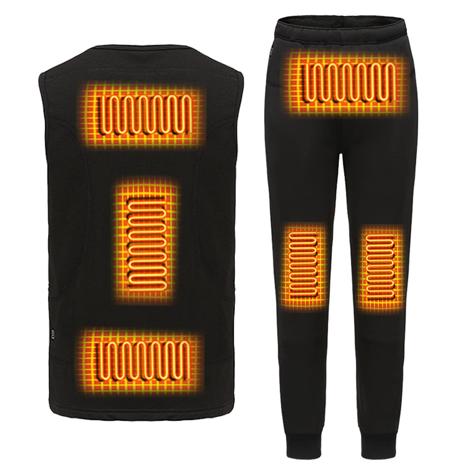 Tuta Intima Calda 6 Zone USB riscaldata elettricamente Invernale Controllo Intelligente della Temperatura Strato Base Caldo Vestiti e Pantaloni (Nero 3XL) (Nero L)
