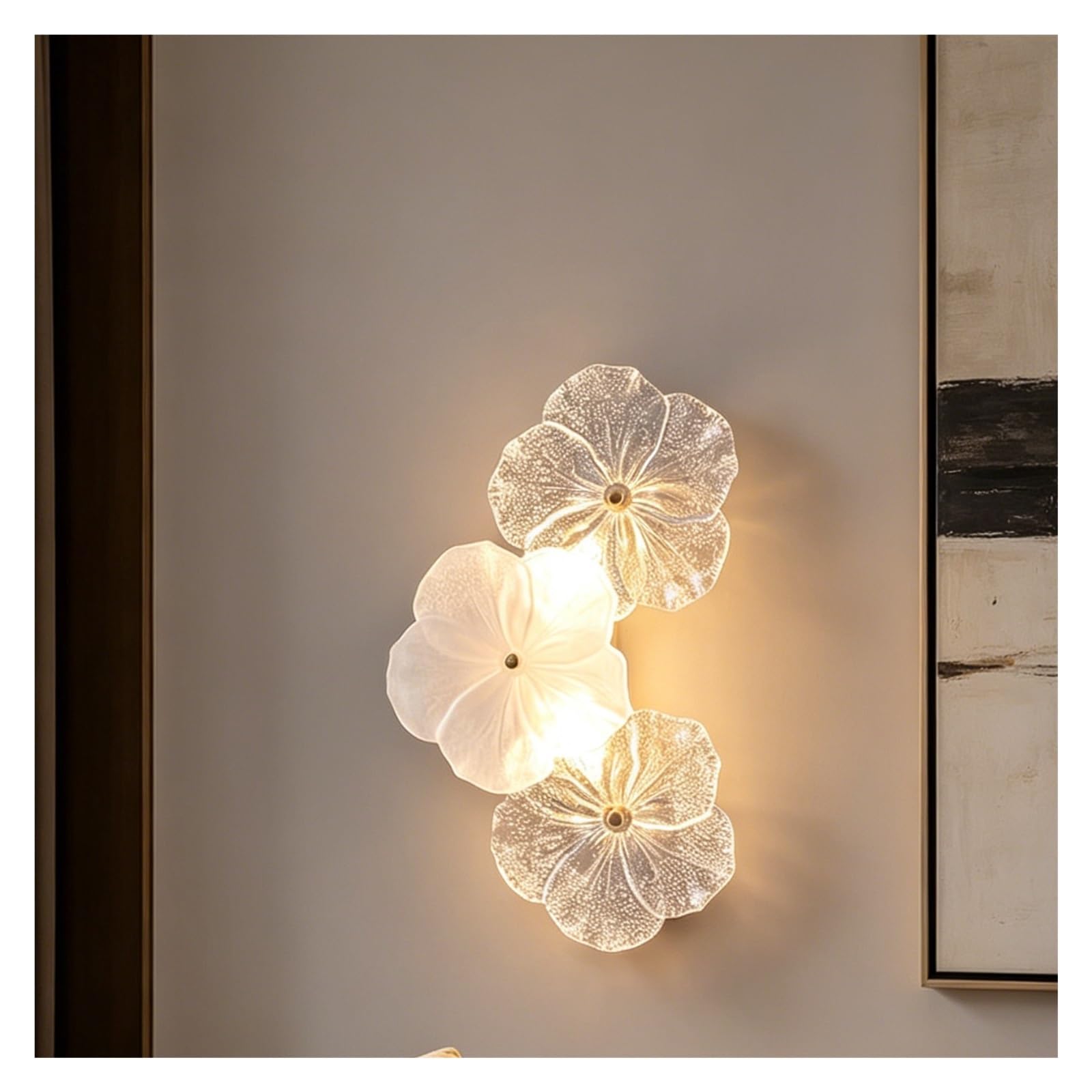 FEITENGDA Floral Glass Wall Sconce, Petal Shaped 3 Light Wall Fixture Clear Glass Flower Wall Light Lamp French Mid Century Fixture Hallway Hotel Villa Lighting