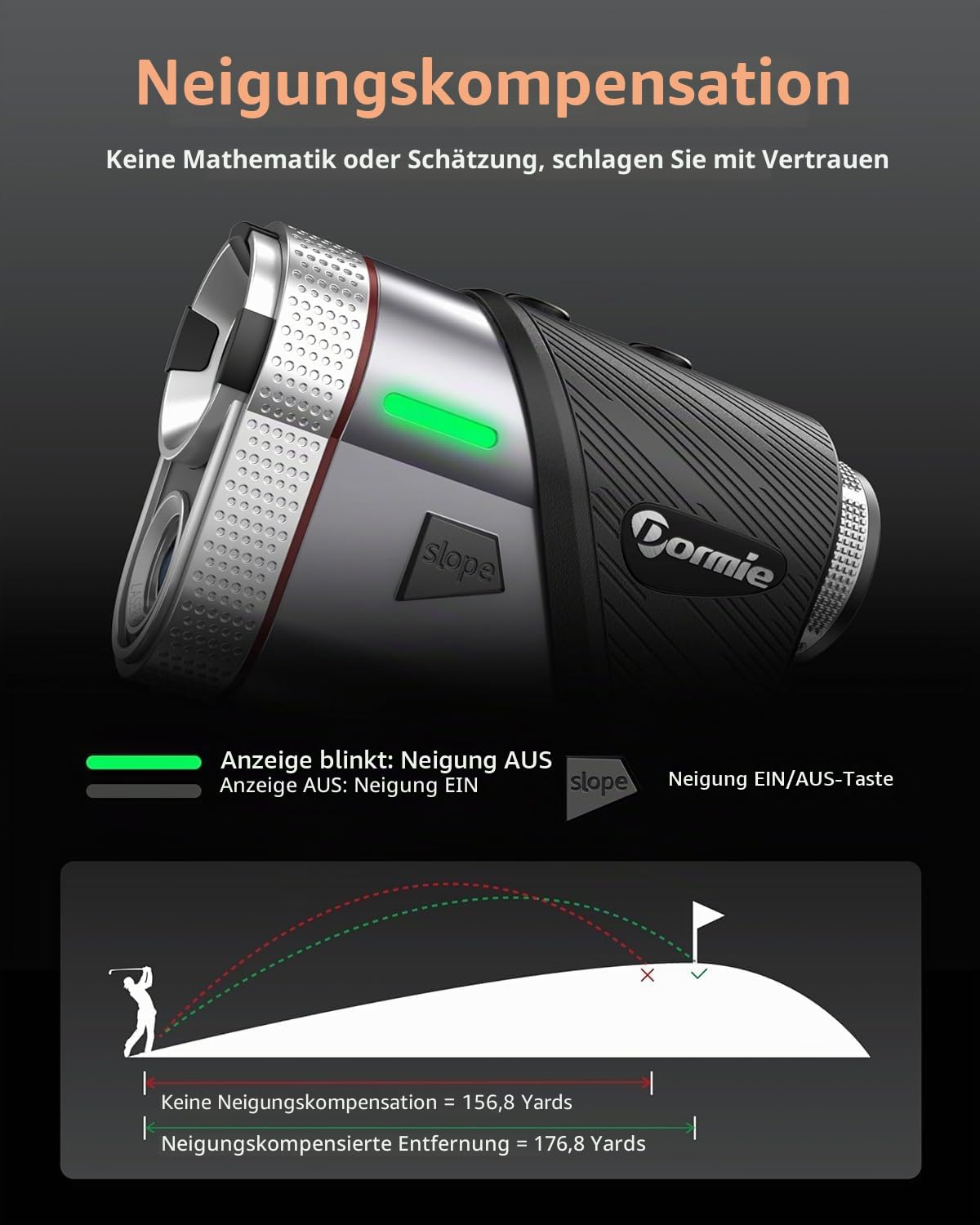 Dormie T100 Golf Laser Entfernungsmesser mit Steigung 800 Yards Aluminium Legierung Fahnenlock Vibration 7X Vergrößerung Magnet