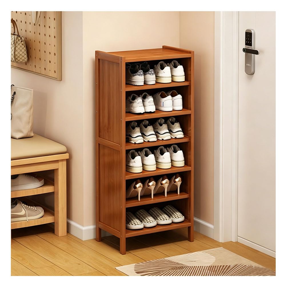 Scarpiera in bambù verticale con 4 ripiani per corridoio e ingresso, scaffale compatto per scarpe, design salvaspazio