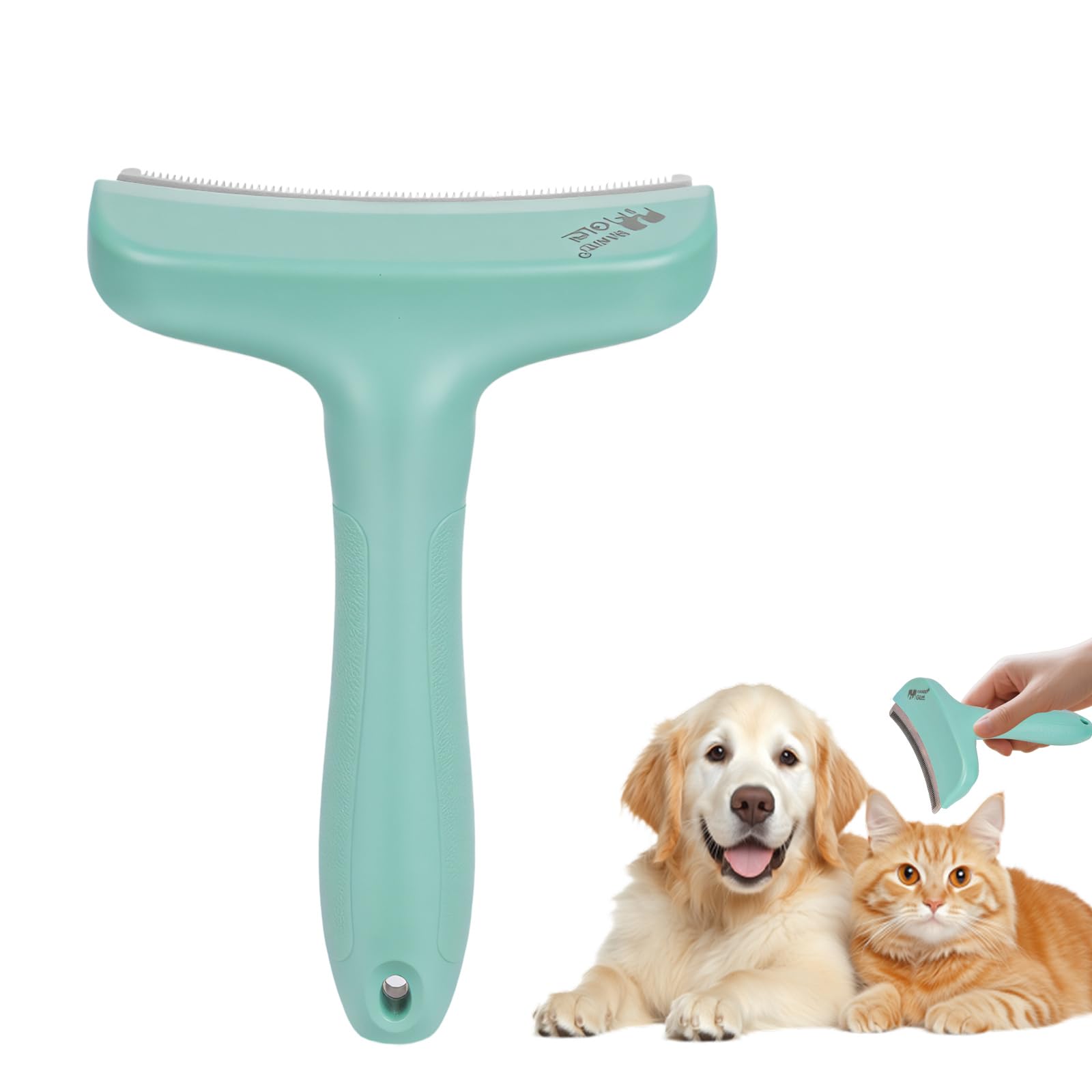 Cat Brush Pet Hair Remover, Professional Dog Brush and Deshedding Tool with Tight V-Shaped Teeth, Curved Undercoat Rake to Remove Loose Hair and Tangles, Suitable for Long Haired Pets(Green)