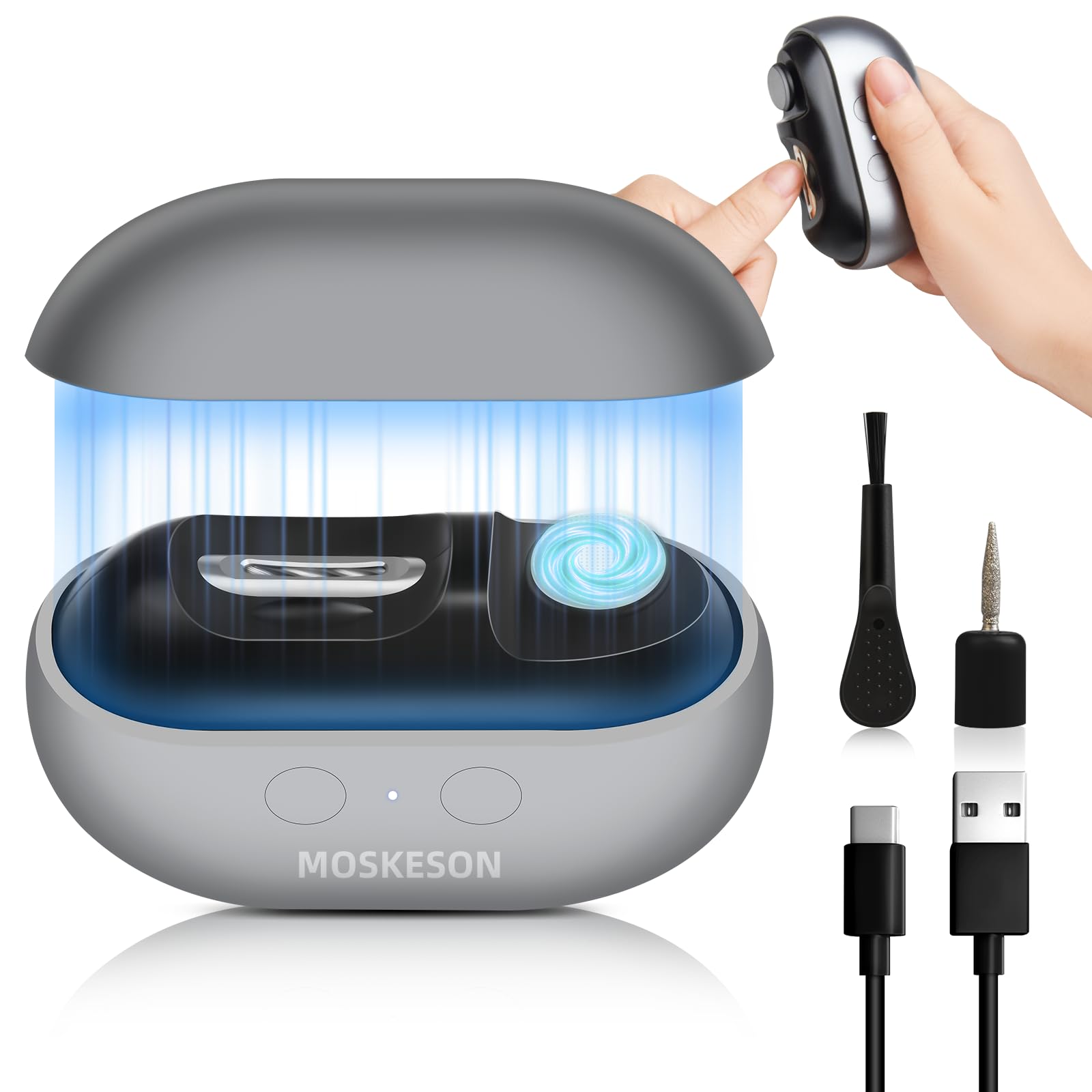 Cortaúñas eléctrico: cortaúñas automático 3 en 1, pulidor y almacenamiento de clips con luz LED, recargable por USB y 2 velocidades de marchas, cortador automático de uñas de seguridad para bebés
