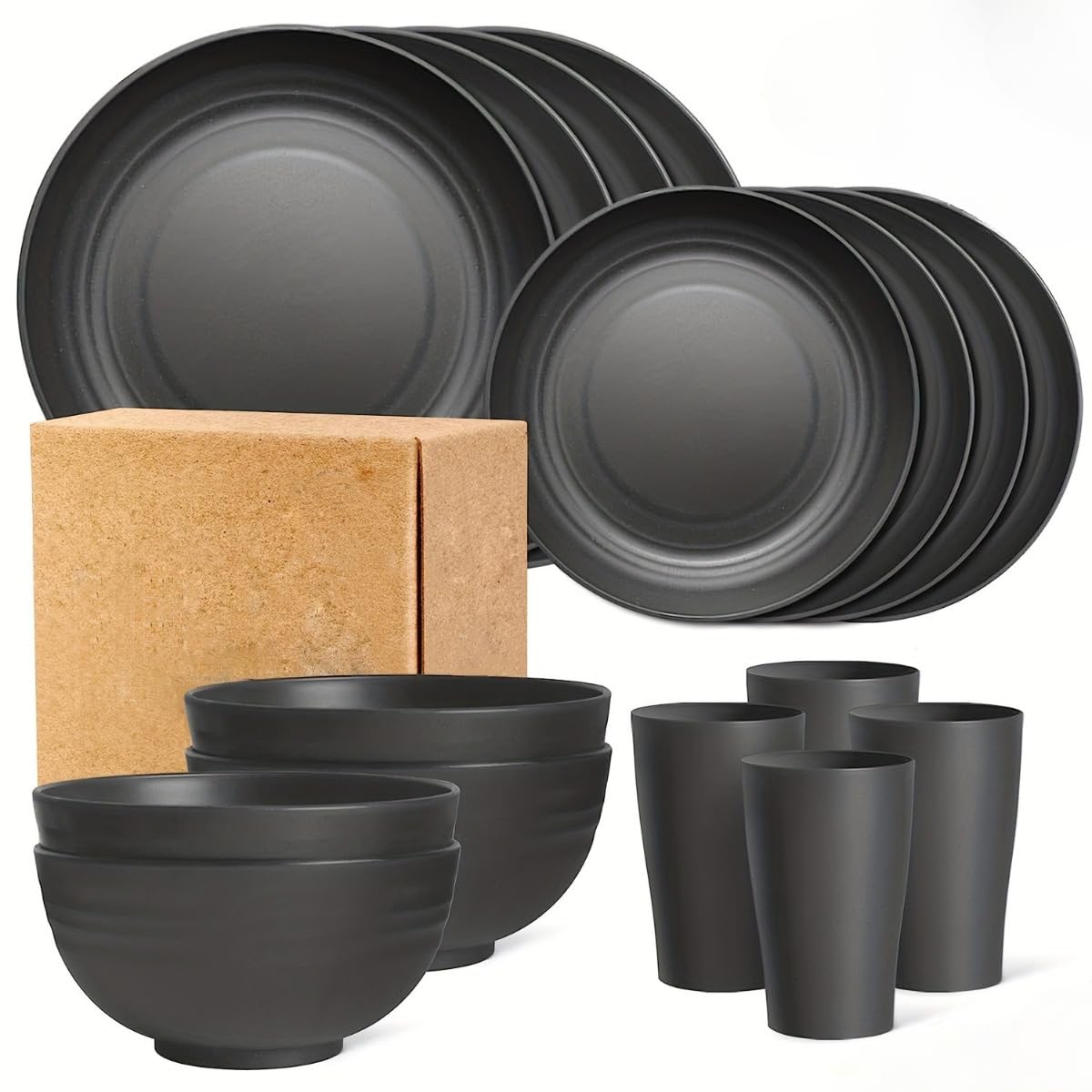 Wheat Straw Dinnerware Set for 8, Black