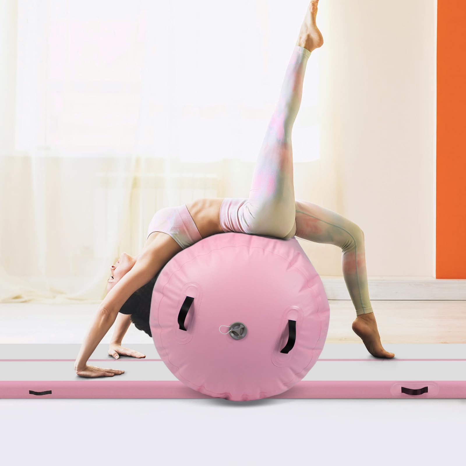 Todeco Air Roller 120x75cm Gonflable Rouleau d'Air, Cylindre de Gymnastique, Barrel Gymnastique Tumbling, Tapis de Gymnastique, Rose