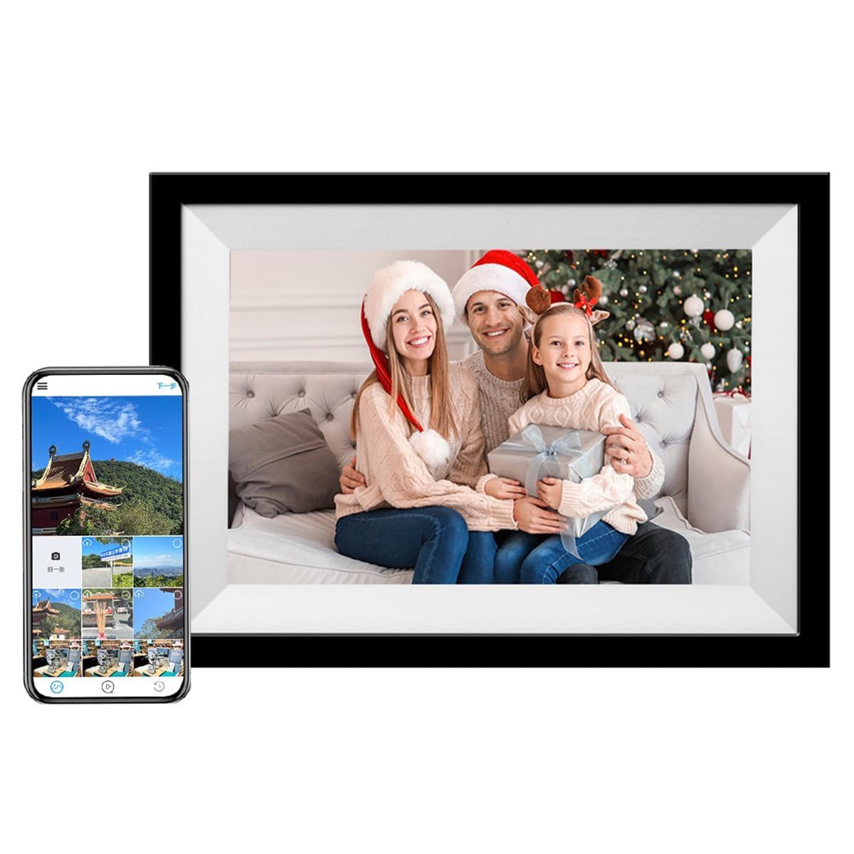Cornice per foto digitale WiFi da 10,1 pollici, memoria da 16 GB, cornice digitale 1280x800 IPS, touchscreen, rotazione automatica, configurazione semplice per condividere foto e video