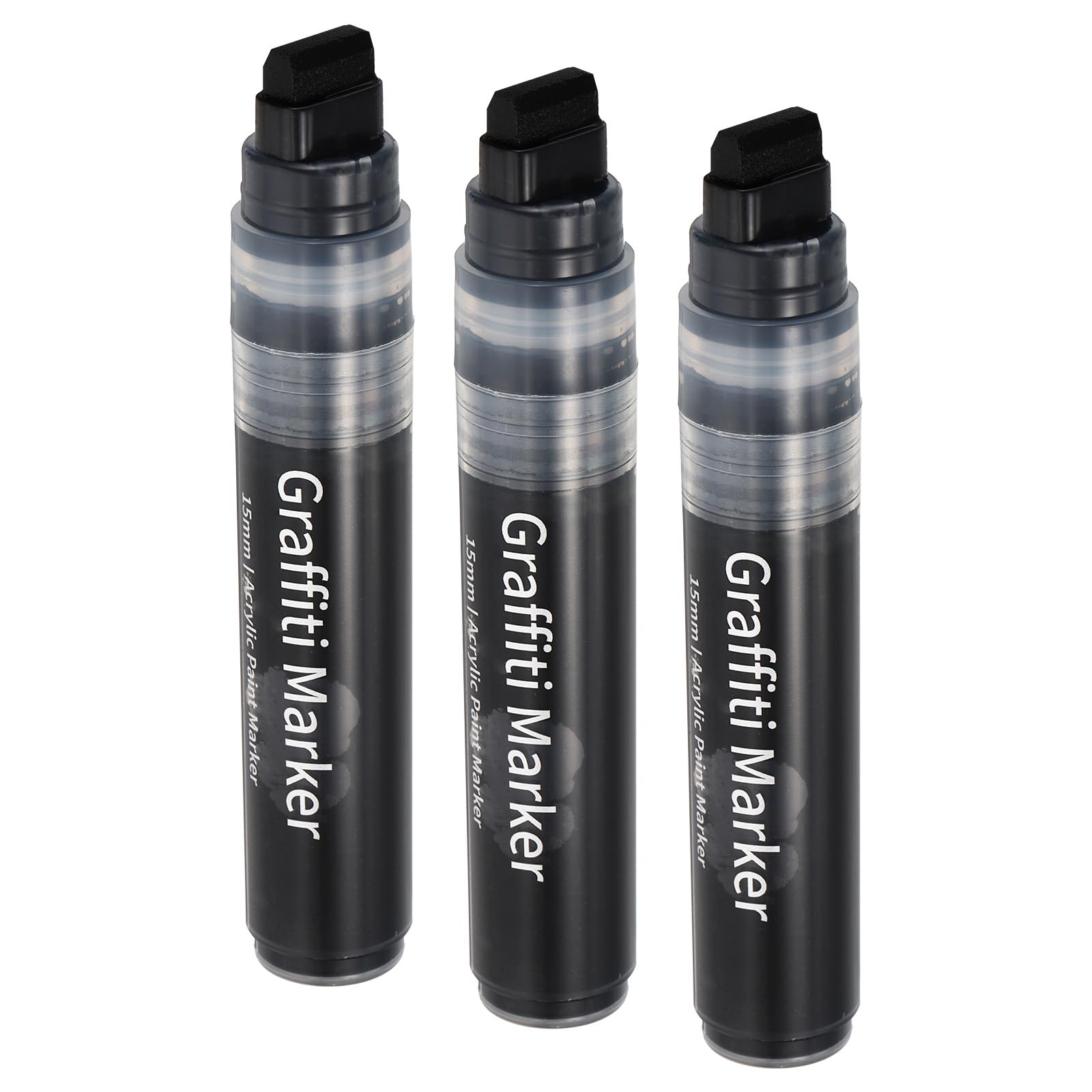 PATIKIL 3 Pcs Graffiti Markers, 15mm Black Poster Markers Thick Acrylic Paint Markers Pen Big Permanent Markers Large for Rock Painting Stone Glass Wood Canvas Poster Sign Ceramic