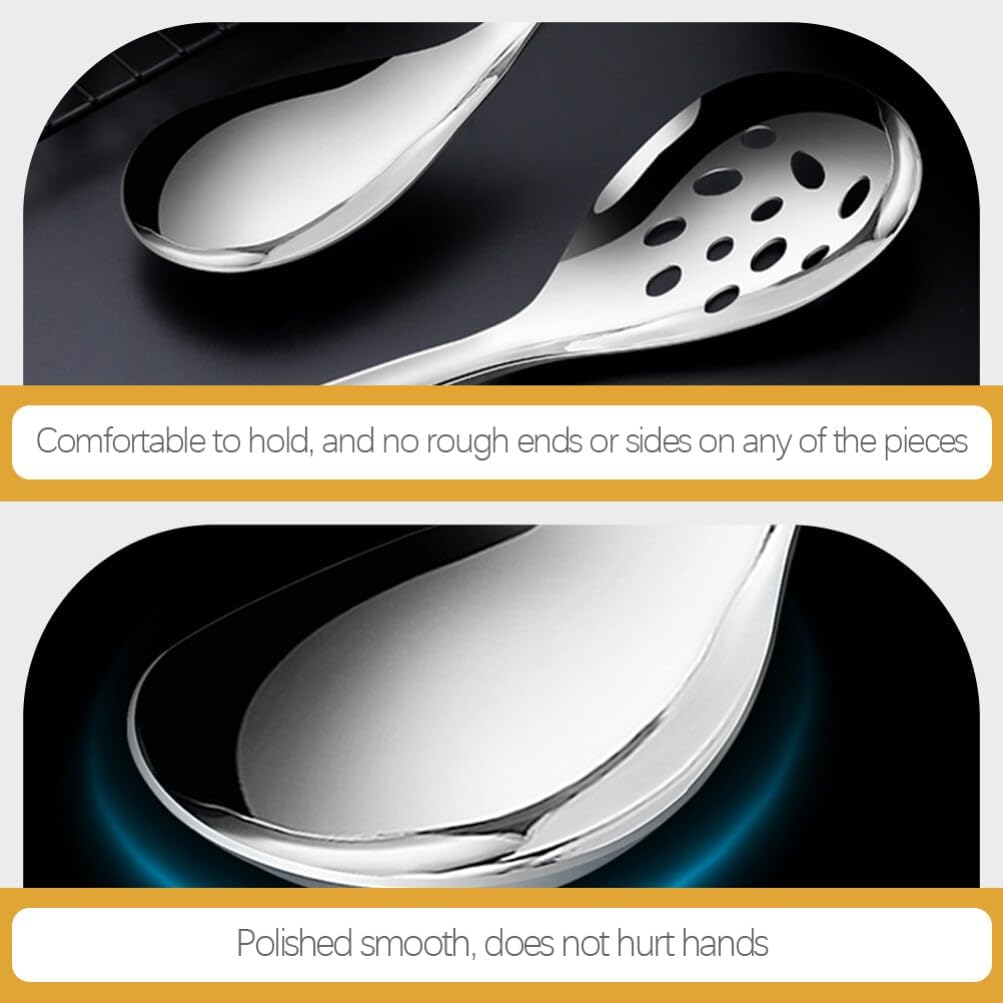 Luxshiny Stainless Steel Rice Paddle Set with Slotted Serving Spoon 2-Piece Portable Kitchen Utensils for Home Restaurant Buffet Party Use 9.25In Length