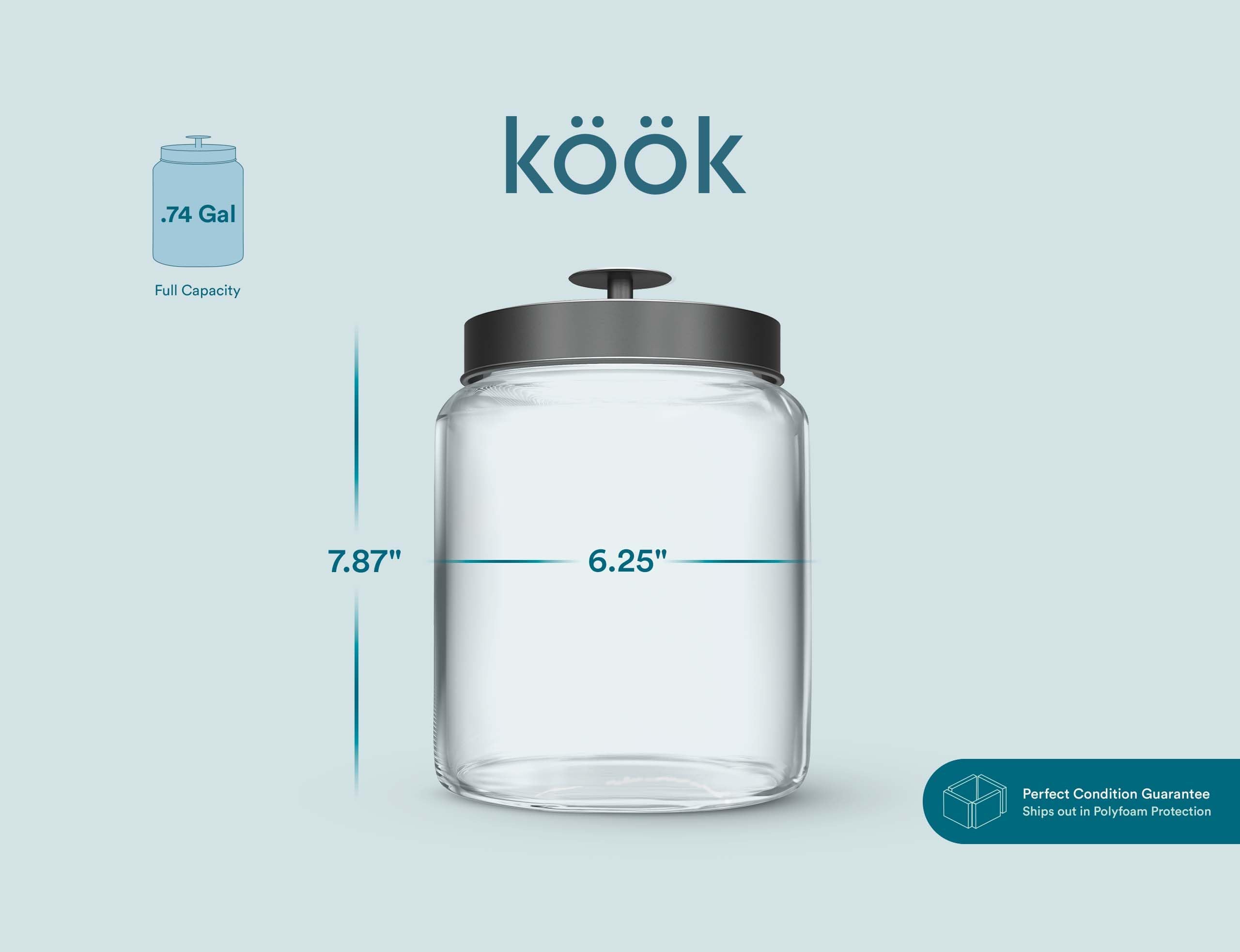 KooK Szklane pojemniki do przechowywania z pokrywkami, szklany słoik z pokrywką, 2 sztuki, szklany pojemnik z pokrywką, słoik na pranie, słoik kuchenny, do spiżarni (0,74, okrągły, czarny)