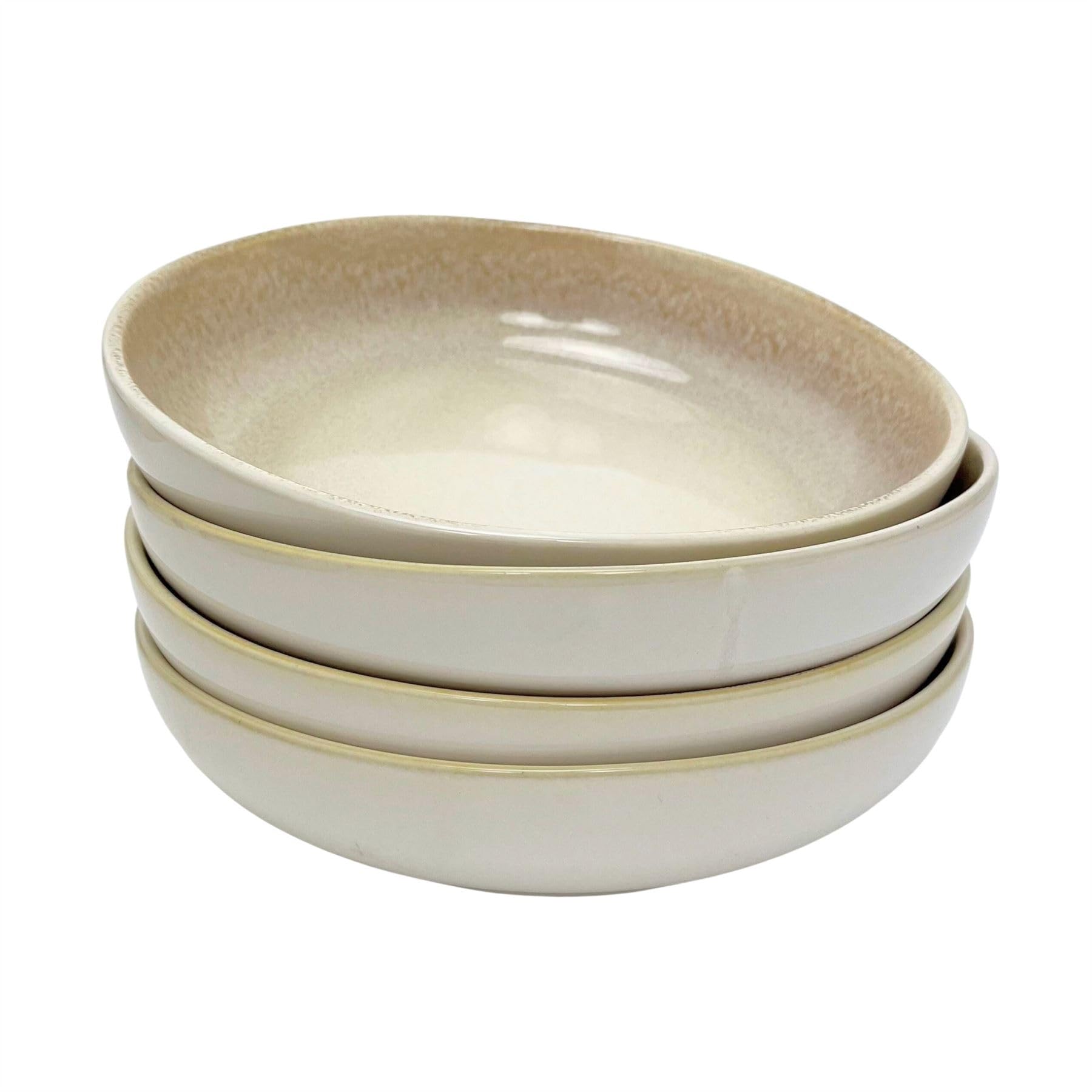Carousel Home Set of 4 Sandstone Stoneware Deep Plates, 22cm Reactive Glaze Pasta Bowls, Shallow Kitchen Dishes