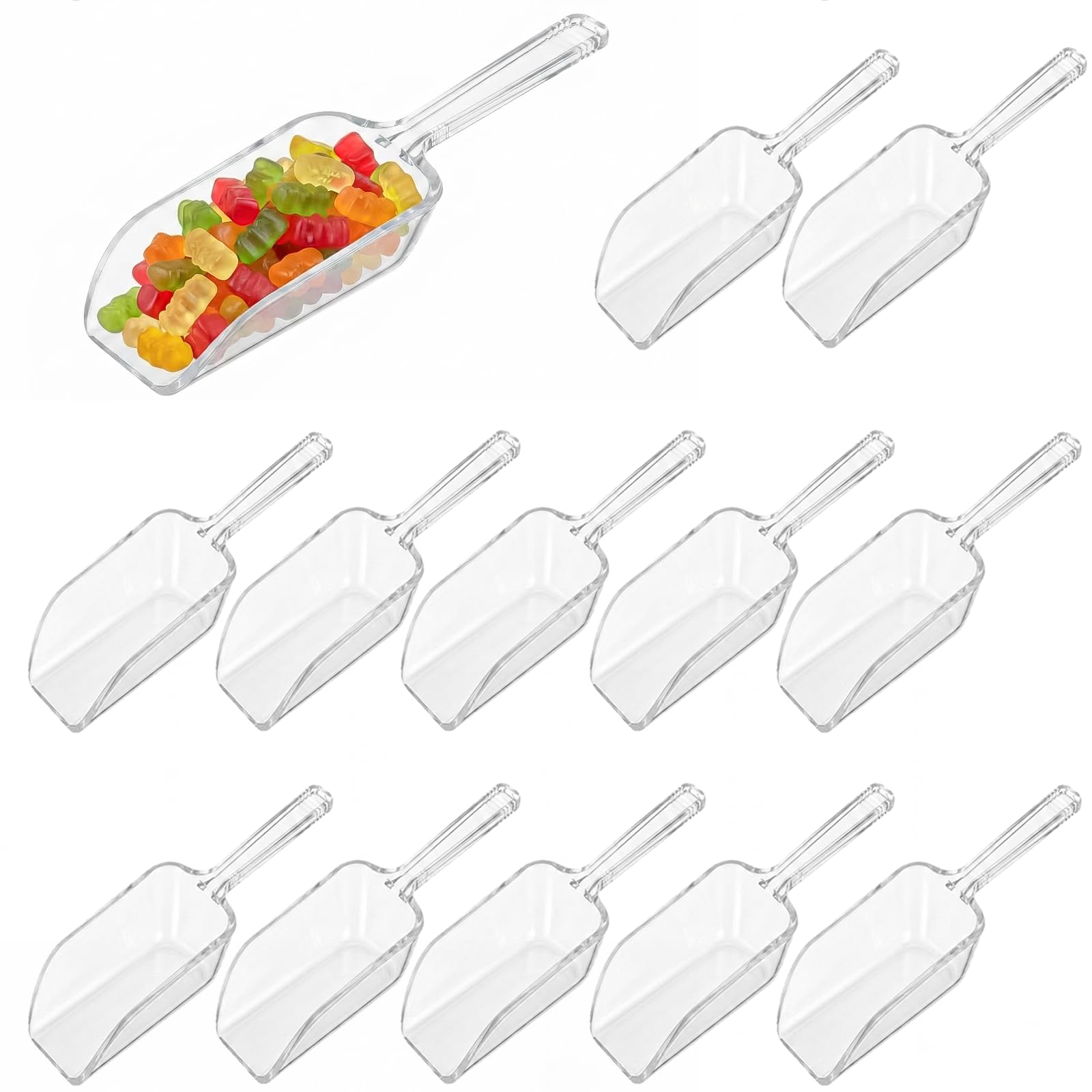 Velnos 12 Pcs Clear Plastic Acrylic Kitchen Scoops, Mini Lightweight Sweet Scoop for Dessert, Protein Powder and Coffee