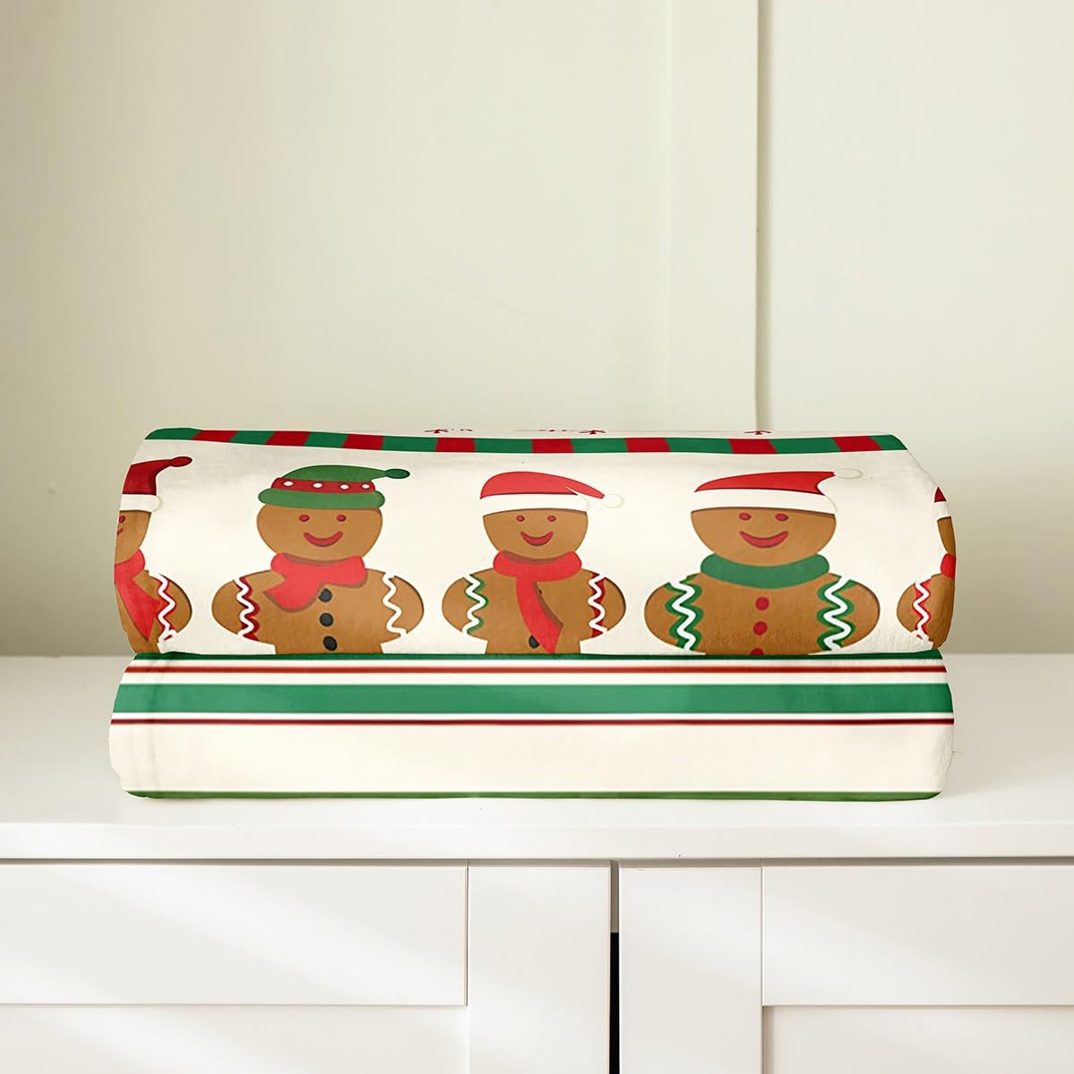 Coperta natalizia in pile a tema natalizio, coperta in flanella con fiocco di neve, per letto, divano, sedia, soggiorno, zenzero, caramelle, uomo, matrimoniale, 152 x 200 cm, verde e rosso