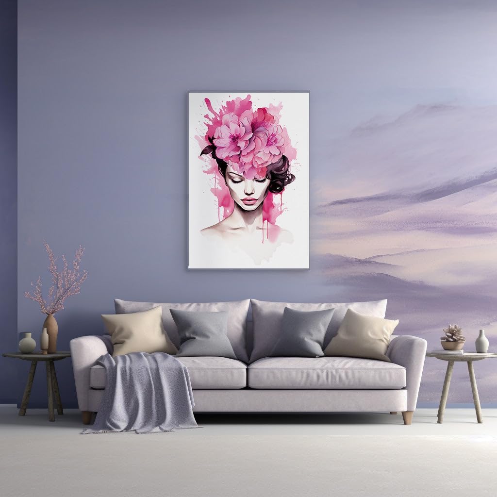 Canvas for Living room. Whispers of Blossoms: A Watercolor Portrait of Serenity, 27 x 18 inch Canvas Wall Art - Contemporary Masterpieces - Modern Home Decor