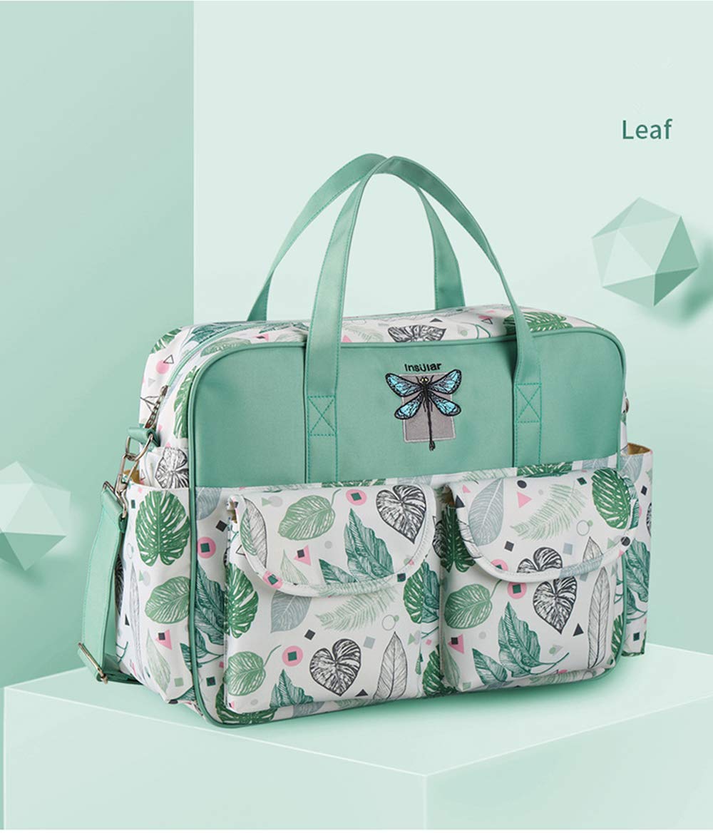 Organizador de pañales, bolsa de hombro de gran capacidad, bolso de pañales portátil para bebé, bolsa cruzada para baby shower pack para mamá papá (hoja)