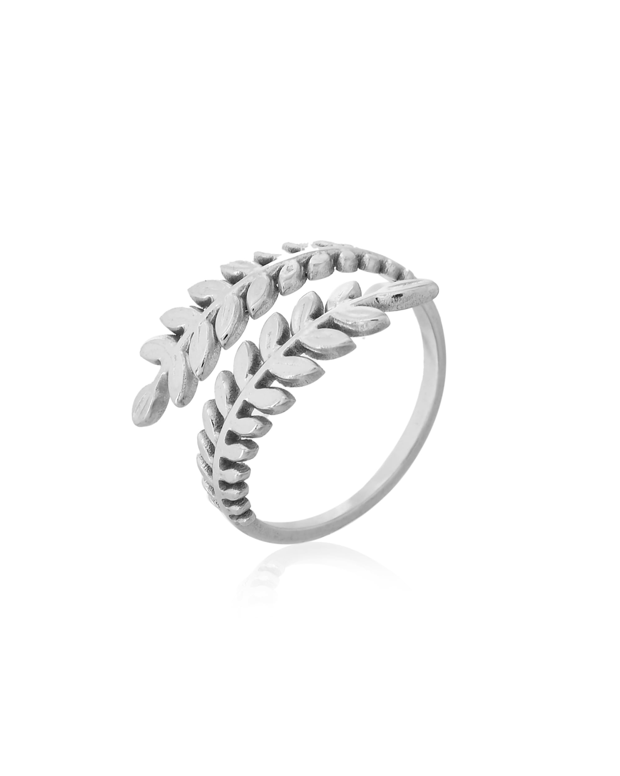 Elegant Silver Leaf Design Open Adjustable Ring for Women | Nature Inspired Minimalist Finger Ring|-image-9