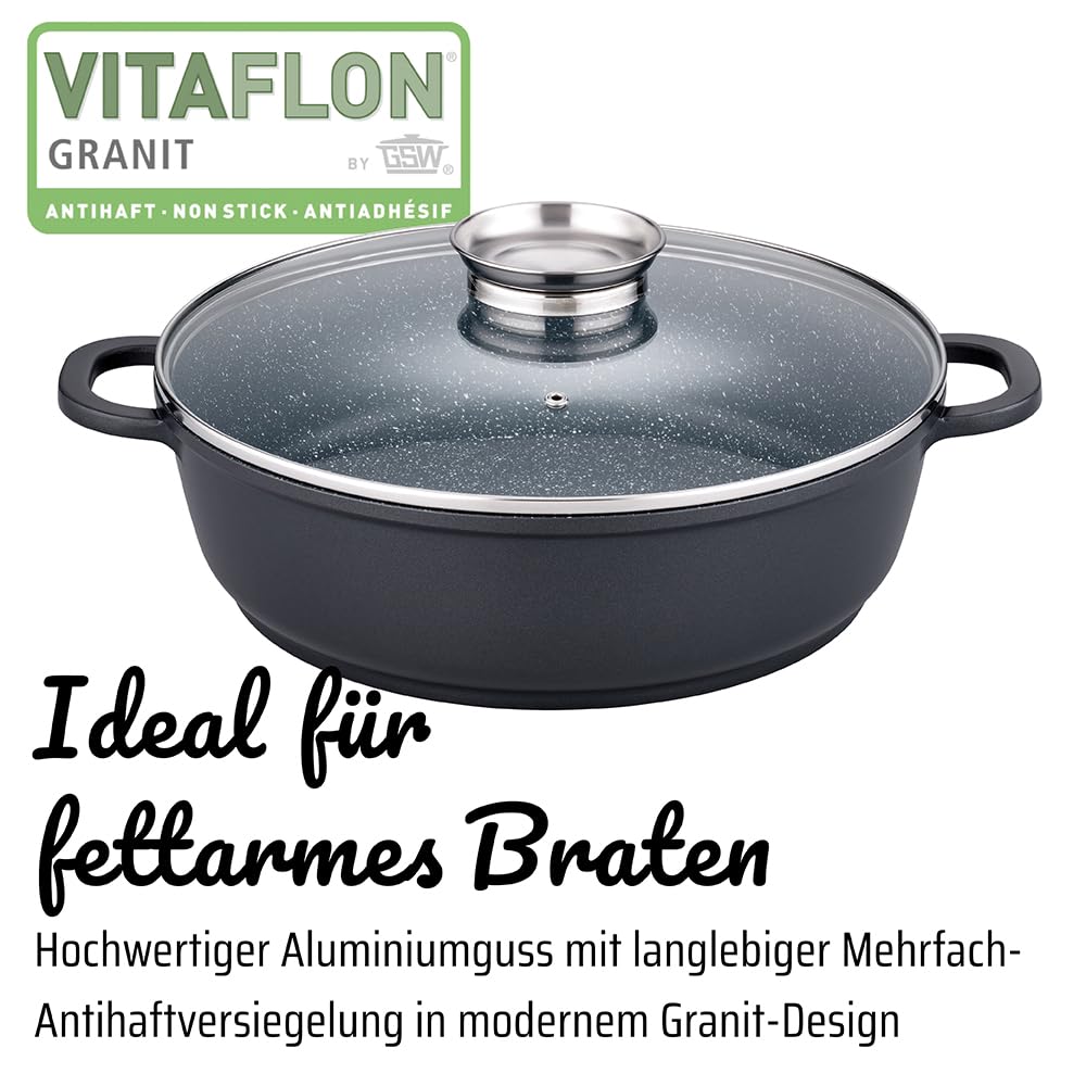 Gsw Gourmet Servierpfanne aus Granit mit Aroma Glasdeckel – Bild 3