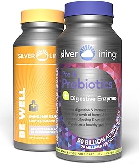 Silver Lining Combo Pack | (1) Silver Lining Pre & Probiotics + Digestive Enzymes (120 Shelf Stable Vegetable Capsules) | (1) Silver Lining Be Well Immune Support (60 Vegetable Capsules)