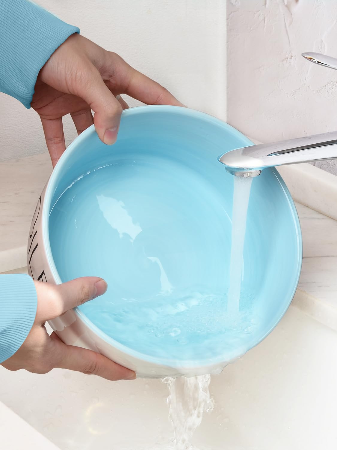 WoofinPets 70OZ Ceramic Dog Bowl - 8'' Extra Large Food Water, Heavy Duty Non-Slip Dog Dish for Medium and Large Dogs, Food Grade Porcelain Pet Feeder Bowl, Microwave & Dishwasher Safe, Pink: 6 inch Blue