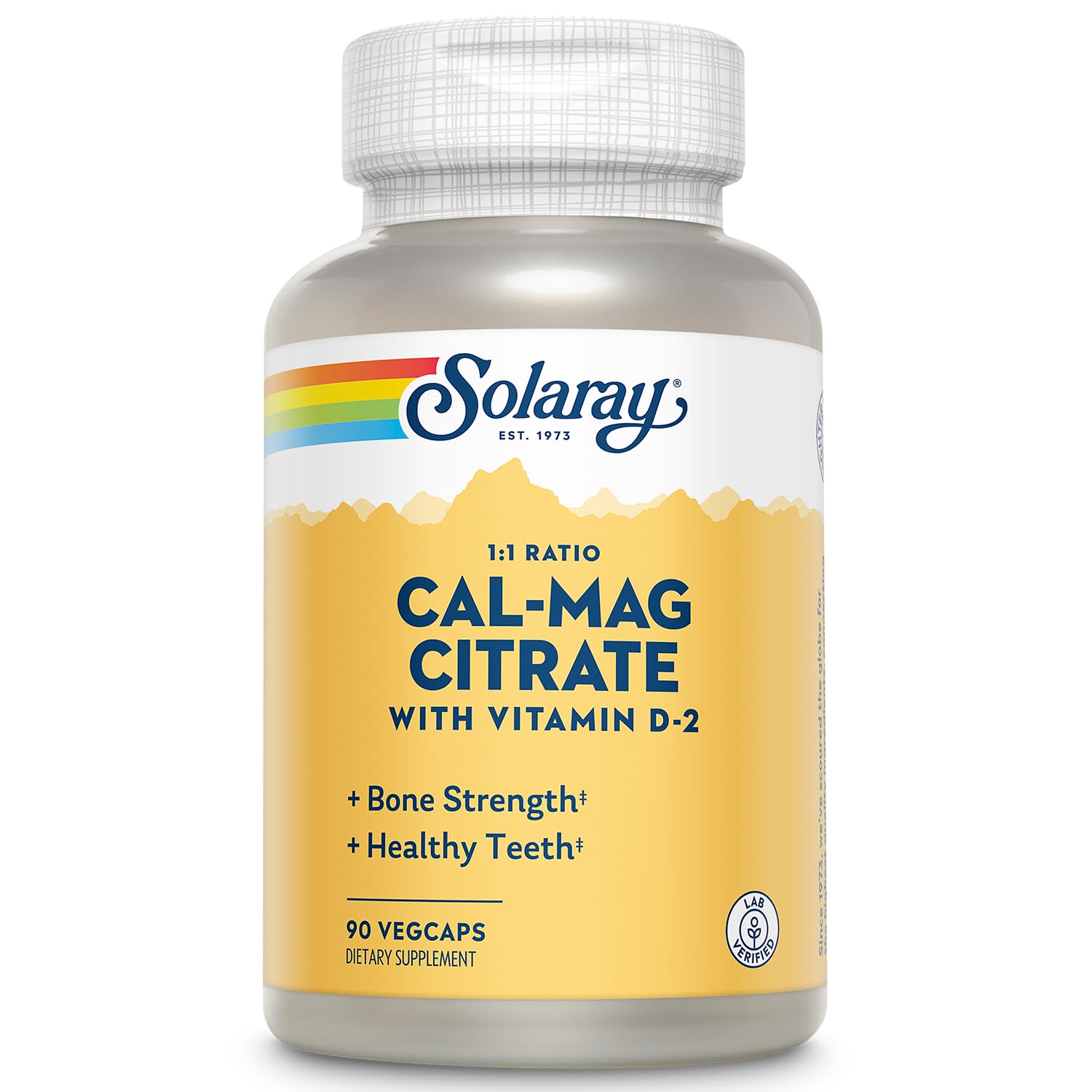 SOLARAY Cal-Mag Citrate with Vitamin D-2 1 to 1 Ratio, 90 VegCaps