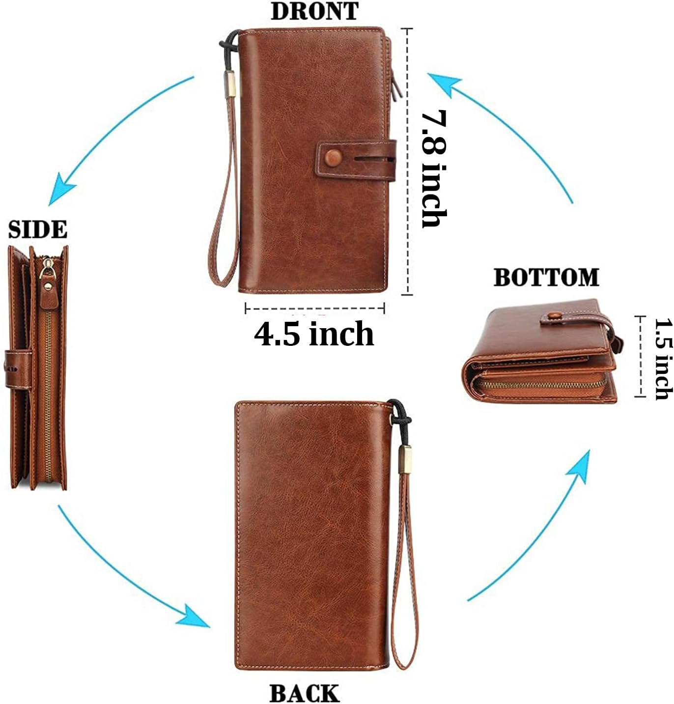 FT FUNTOR Women's Big Fat RFID Blocking Wallet Leather Zip Around Clutch Large Phone Organizer Wristlet - Image 5