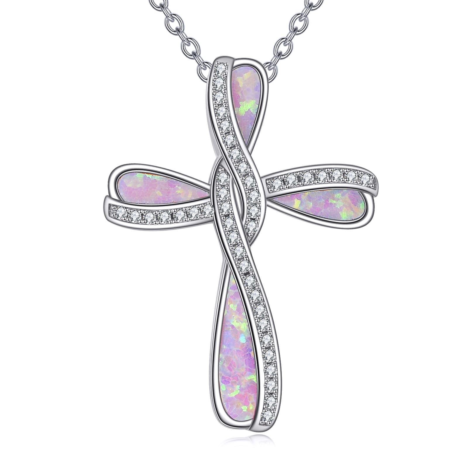YAFEINI Kreuz Kette Sterling Silber Opal Anhänger Halskette Kreuz Schmuck Geschenk für Damen Frauen Mama