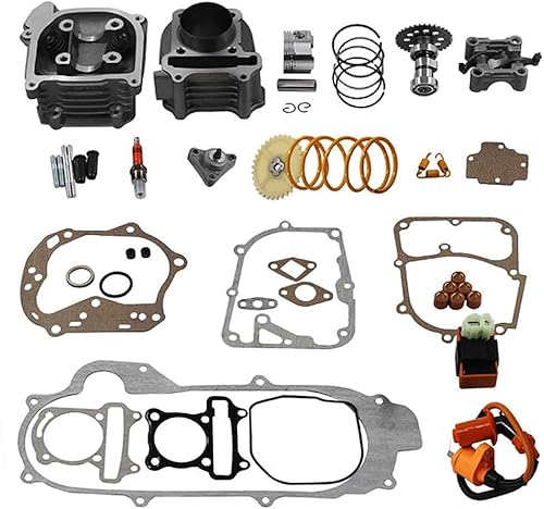 GY6 Zylinder Rebuild Kits Trkimal 100cc Big Bore Kit für 64mm Ventil 49CC 50CC 139QMB Moped Scooter Motor 50mm Bore Upgrade Set mit 6pin Racing CDI Zündspule Performance Zündkerze Kupplungsfeder