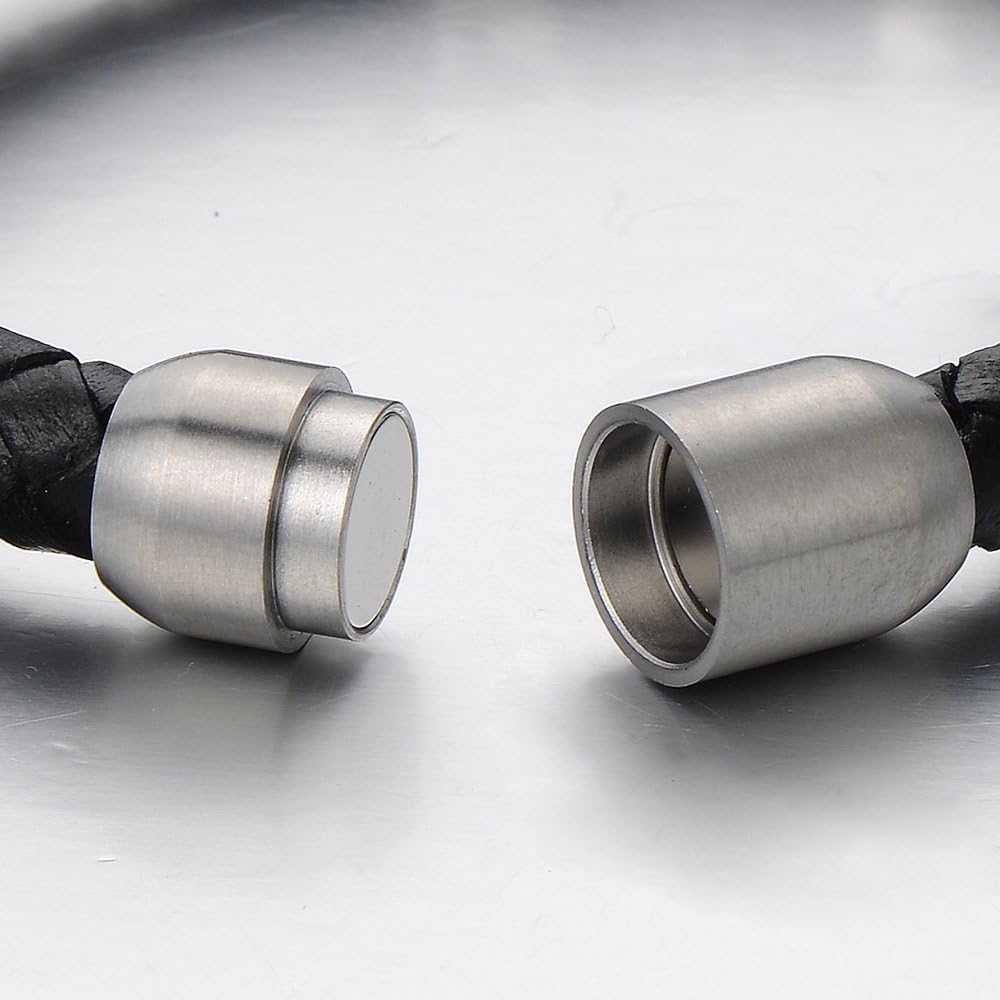 COOLSTEELANDBEYOND Mens Steel Skull Black Leather Bracelet Genuine Leather Wristband Bangle with Steel Magnetic Clasp - Image 6