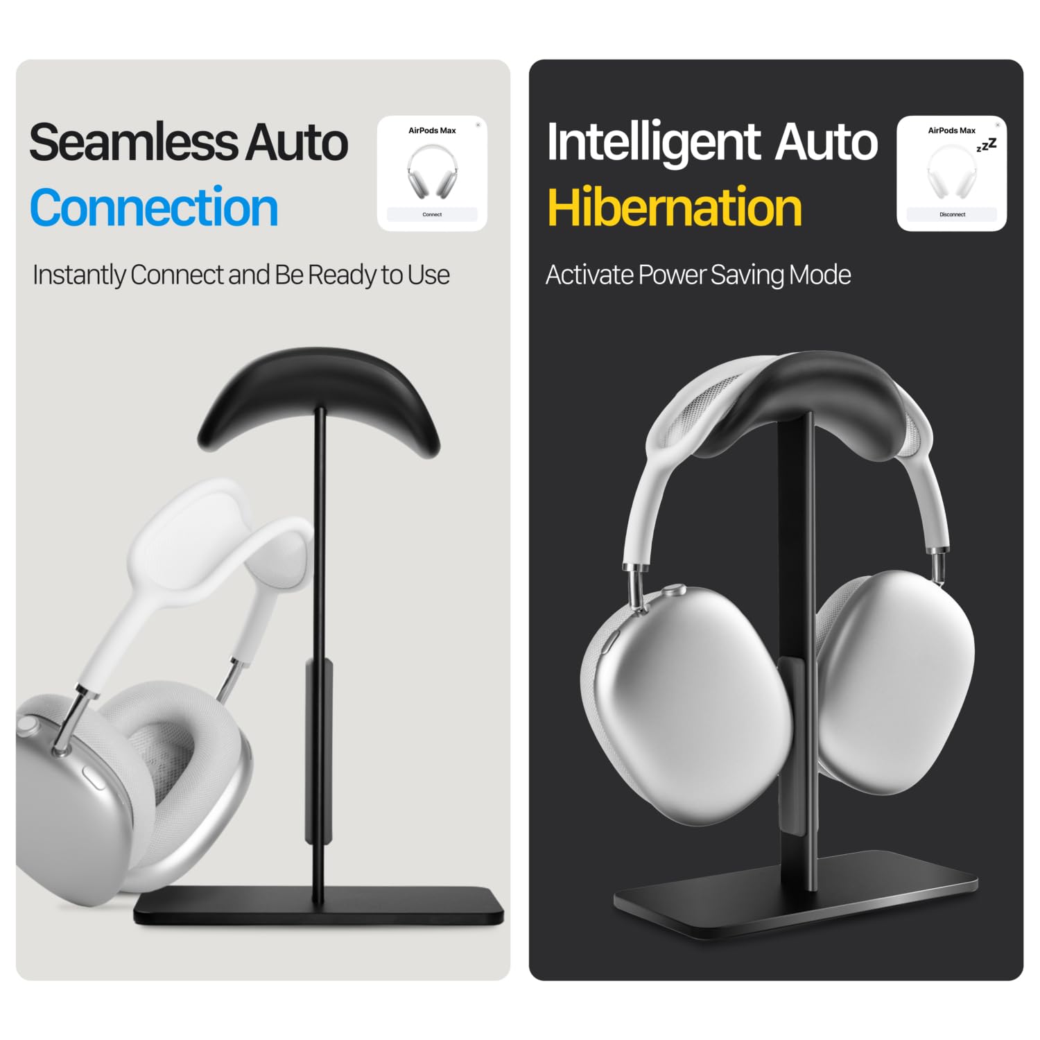 Stand per AirPods Max con Modalità Sleep, Supporto cuffie da scrivania in Alluminio, Base antiscivolo, Superficie antigraffio, Compatibile con altre cuffie (Nero)