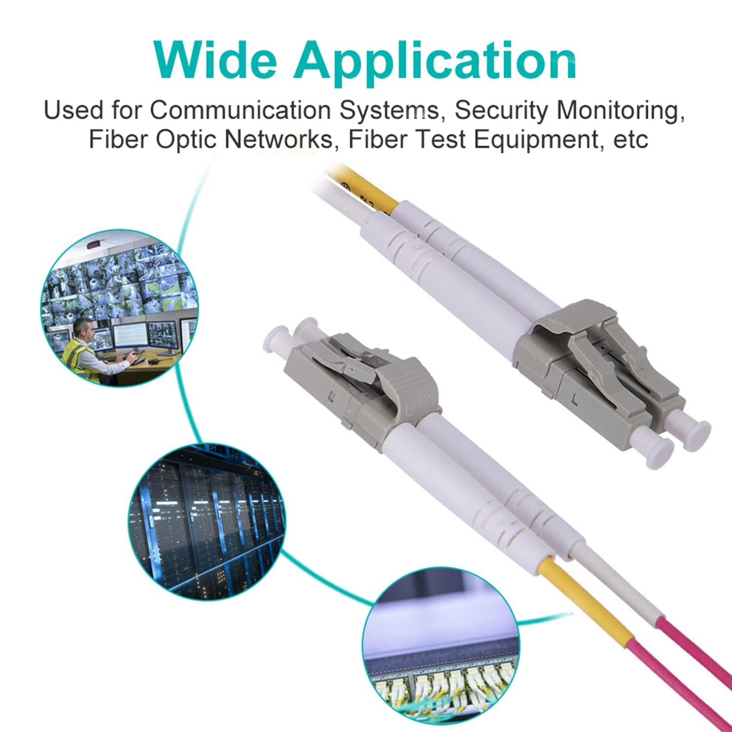 Kabel światłowodowy - LC do LC OM4 10 Gb/Gigabit wielomodowy złącze dupleksowe 50/125 μm LSZH przewód światłowodowy do transceivera SFP, 0,5 metra (1,6 stopy)