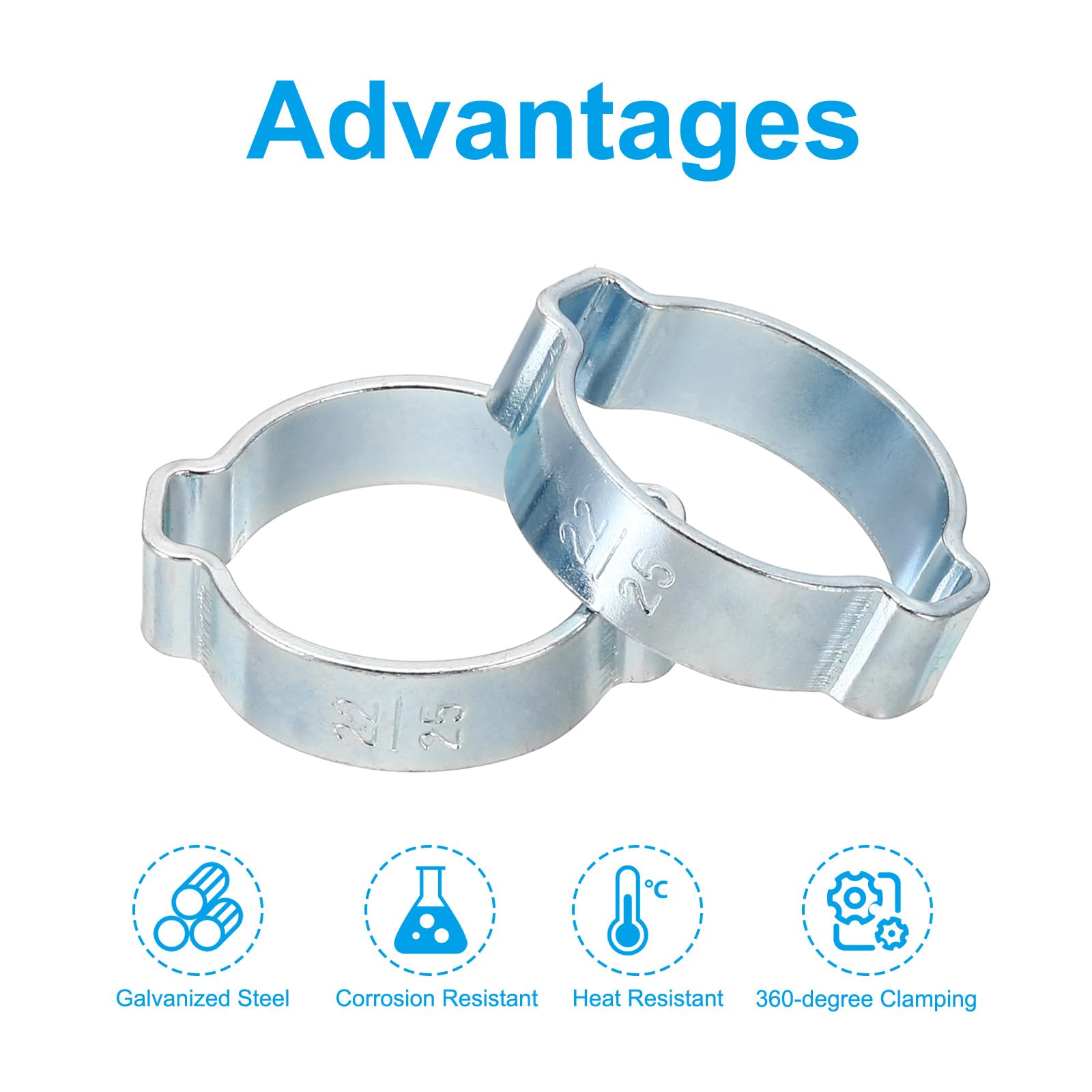 PATIKIL 20 Pack 22-25mm Double Ear Hose Clamp, Galvanized Steel O Clip Crimp Rings for Fuel Petrol Pipe Tube Fitting Connections, Silver Tone - Image 4