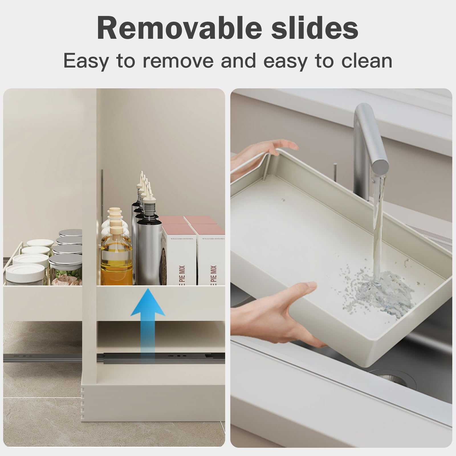 Tiroir Extensible Pour Armoire De Cuisine - Largeur Réglable 30 à 52 Cm - Installation Sans Perçage - Noir/Blanc