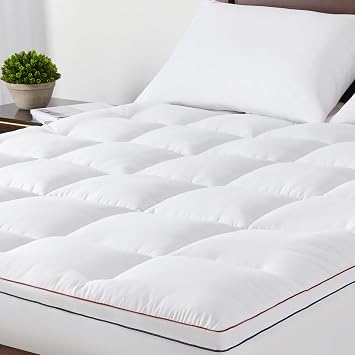 JKMAX Mattress Topper King - Pillow Top Mattress Pad Extra Thick Cover with Deep Pocket - Mattress Topper for Back Pain - Overfilled 3D Snow Down Alternative Plush Mattress Protector King,White