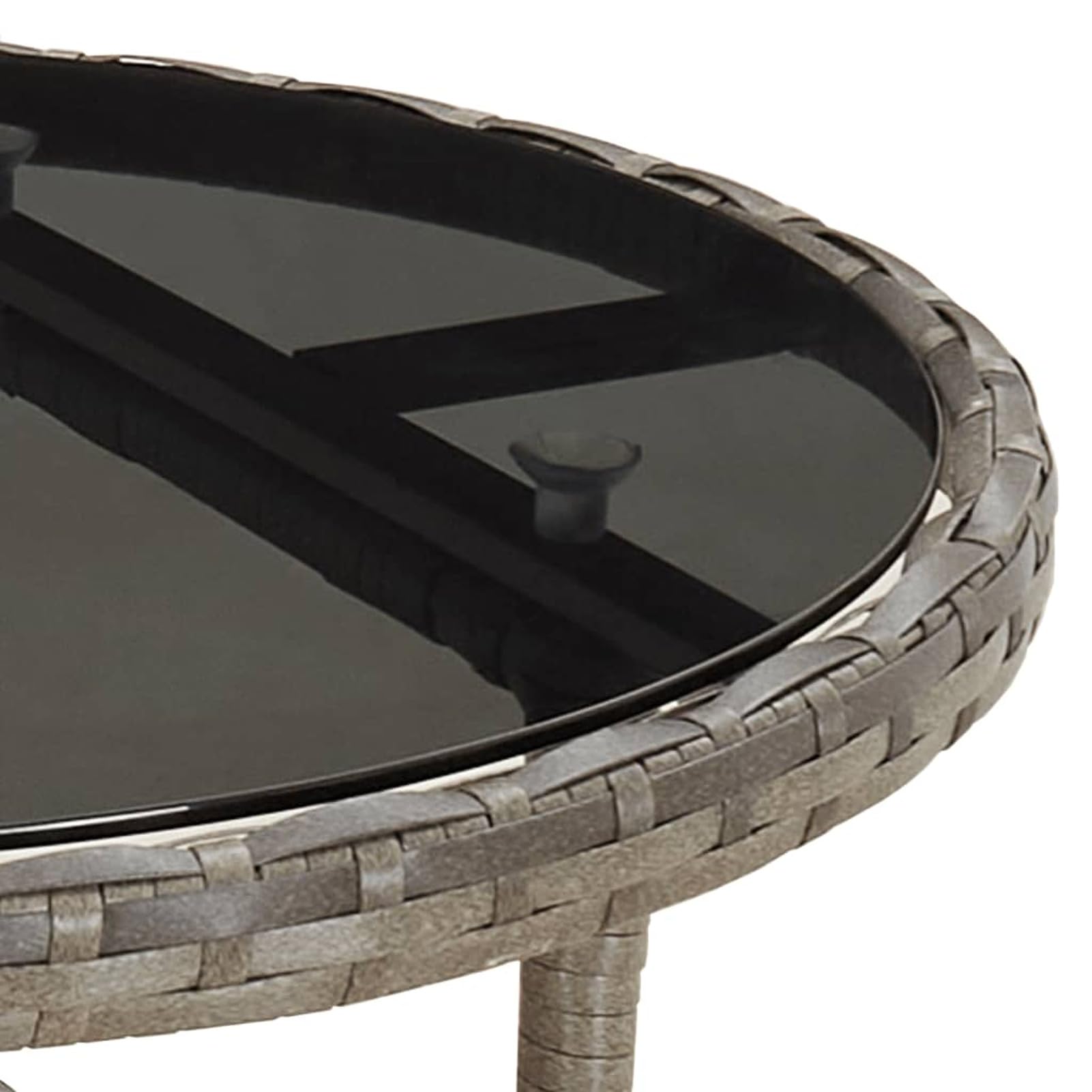 Homgoday Mesa de jardín, Ø60 x 75 cm, cristal templado y polirratán gris, mesa de exterior, mesa de terraza, mesa de comedor, mesa de jardín, mesas exteriores