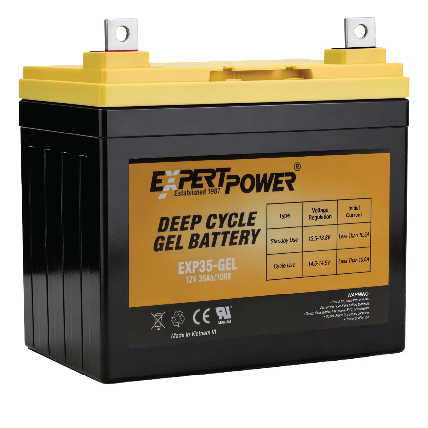 ExpertPower EXP35-Gel - 12V 35AH Deep Cycle Marine Battery, Mobility Scooter Replacement for BATLIQ1001, AGM U1, Electric Wheelchair Batteries, Solar Panel, RV, Trolling Motor Battery NB Terminal