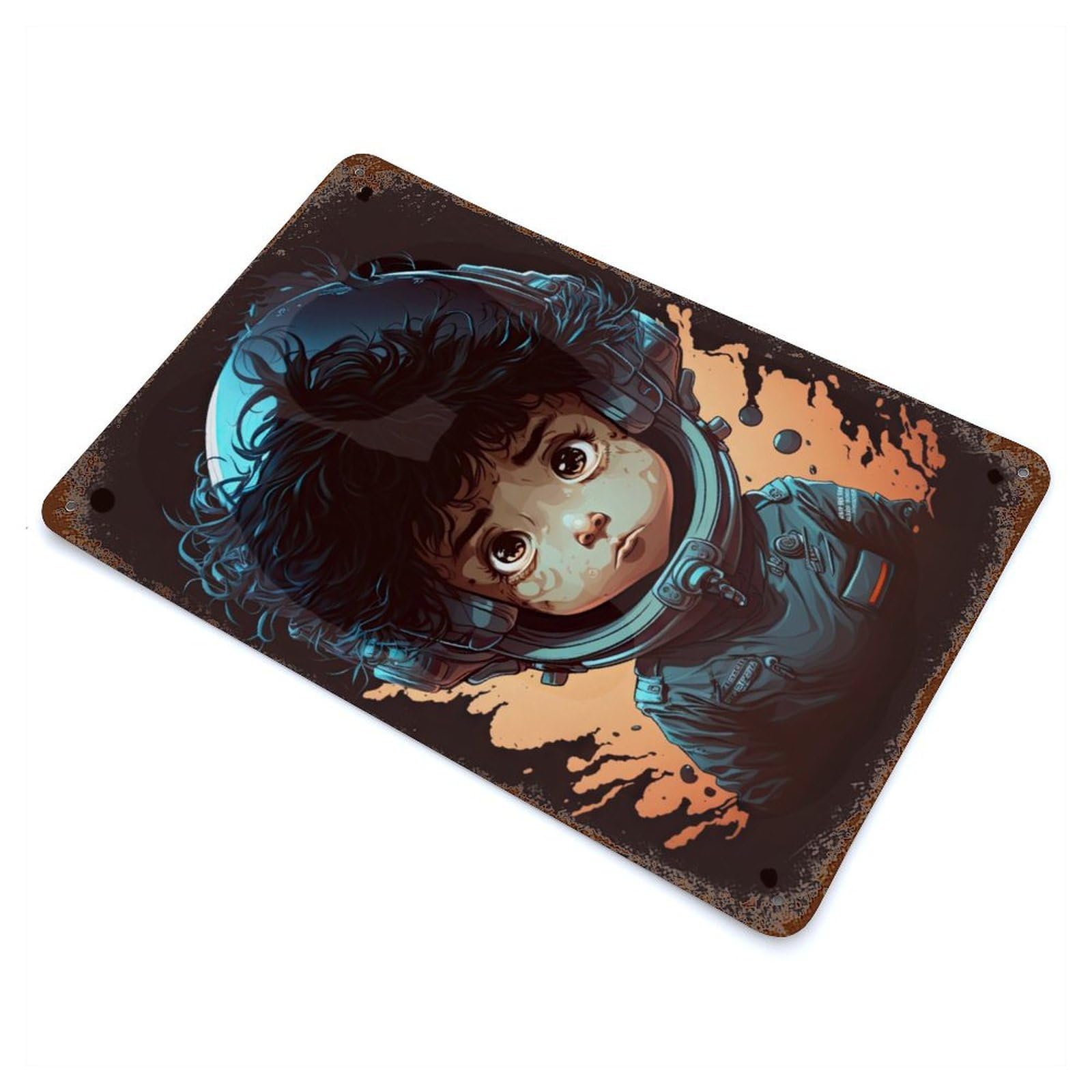 Astronaut Space Character Rusty Metal Tin Sign 11.8"x7.9", for Basement, Hobby Room And Garage Decor, Retro Wall Decor