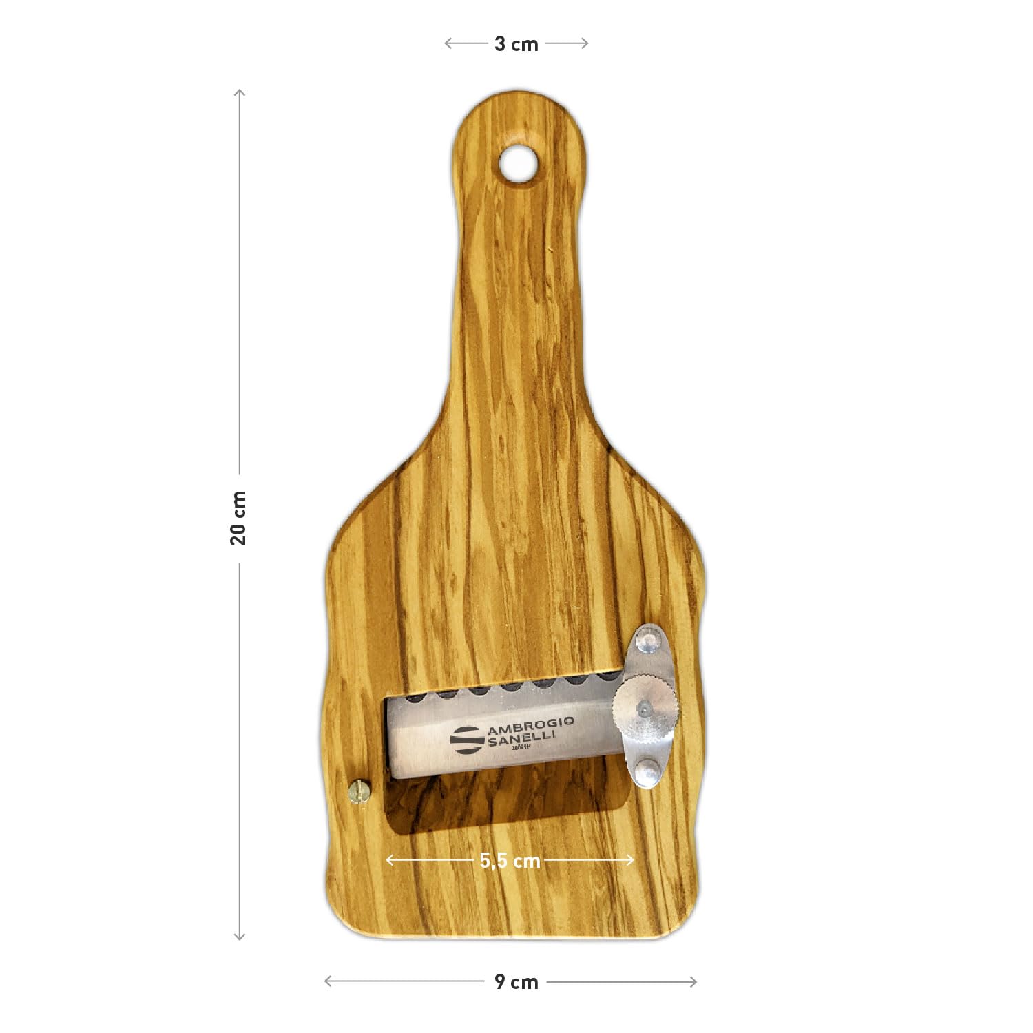 Sanelli Ambrogio 1741.000 krajalnica do trufli faliste ostrze z drewna oliwkowego, brązowe, 23,0 x 9,0 x 2,5 cm