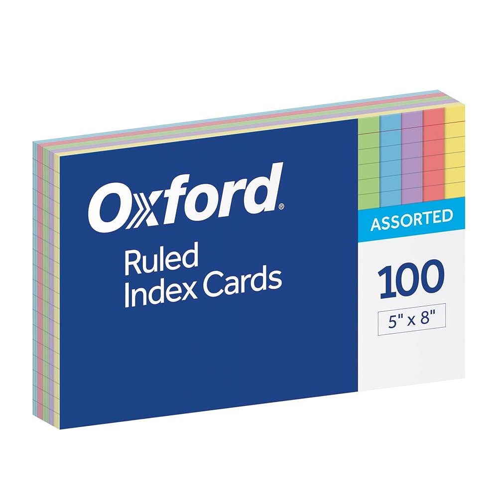 Amazon | Oxford Index Cards, Assorted Colors, 5 x 8, Ruled