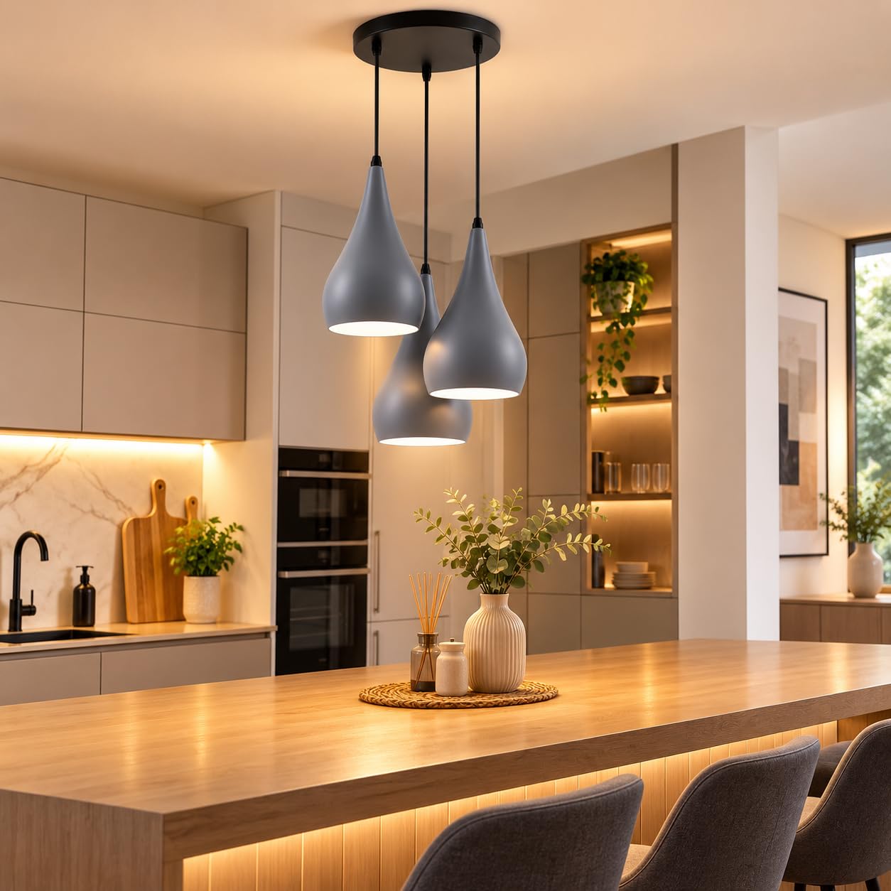 LEDSone 3-drożna lampa sufitowa w kształcie łezki, wisząca, szare klosze, nowoczesna oprawka ES E27, kolor szary [klasa energetyczna A]
