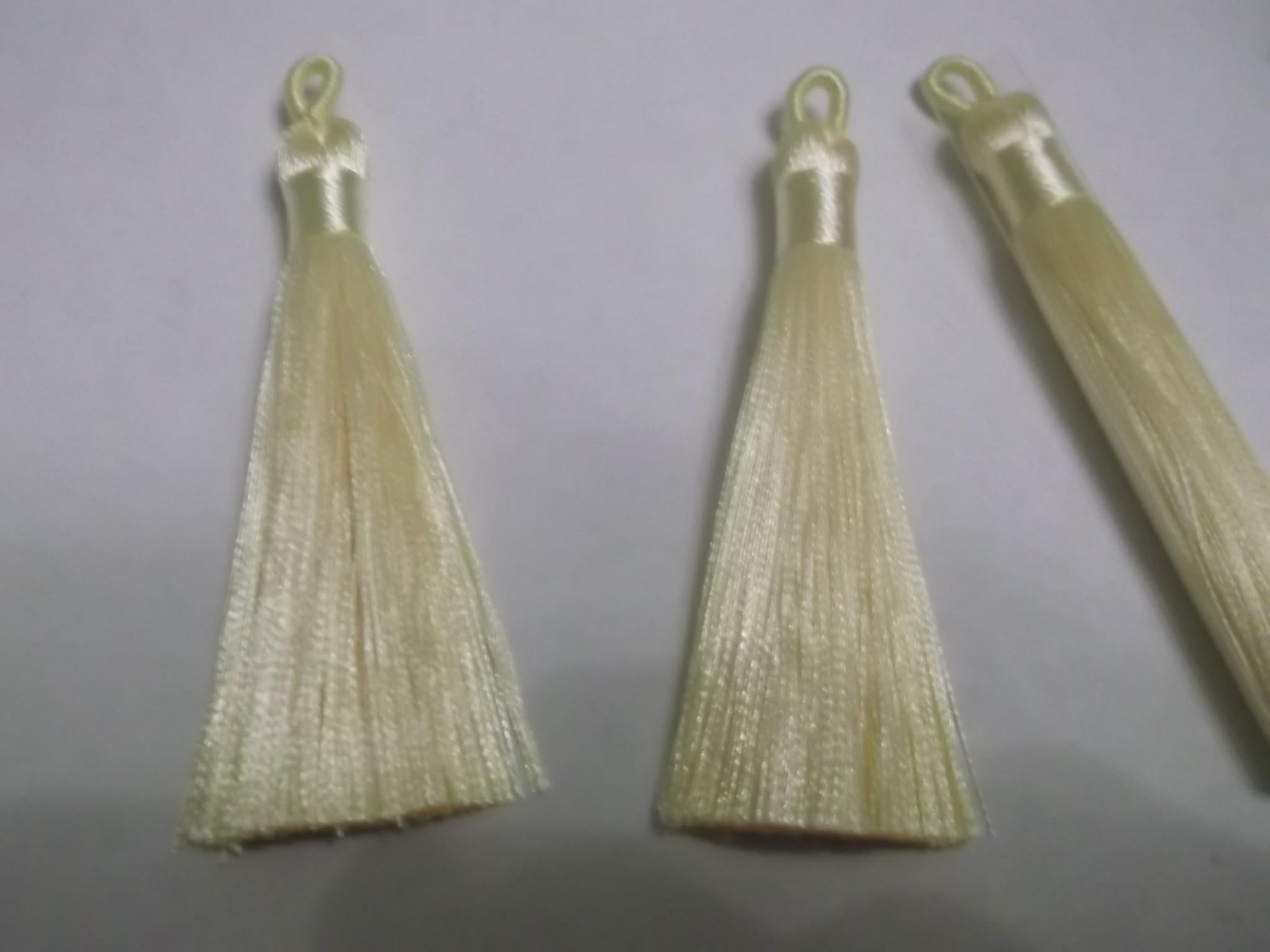 10pcs - Champaign Yellow Silky Soft 8cm-9cm Tassels with Hanging Loops for Bookmarks Jewellery Keychains Pendant Decoration Crafts
