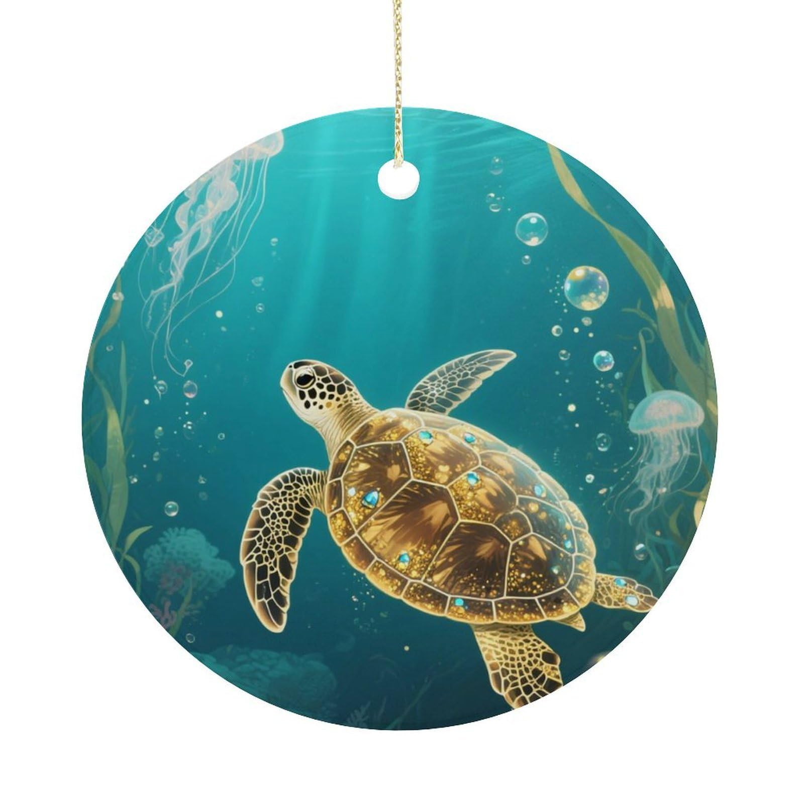Personalized Christmas Ornaments 2025 Ceramic Hanging Turtle Ornaments with Gold String Double-Sided Vintage Holiday Decorations for Tree Mantel Tabletop Xmas Party Favors