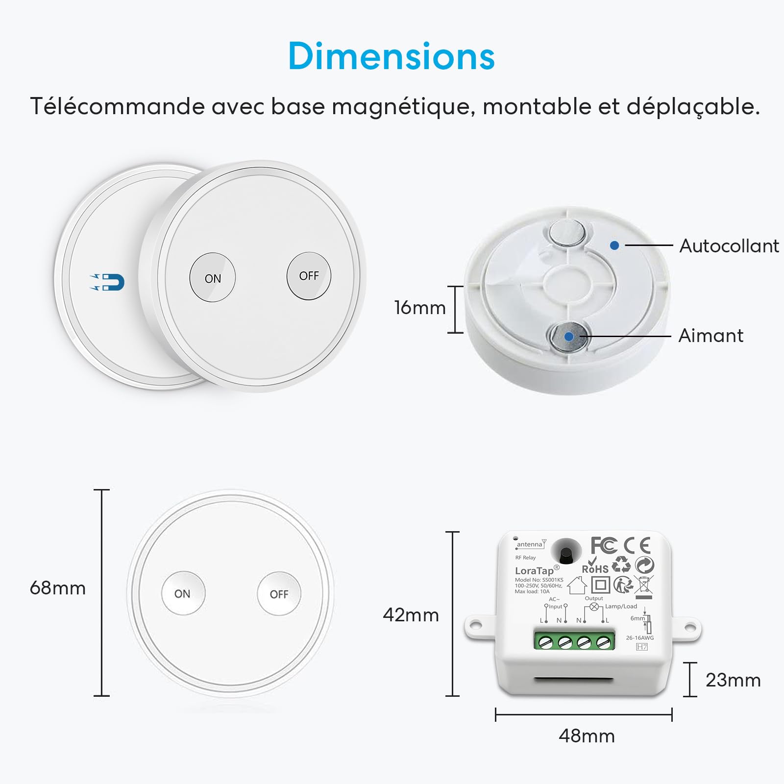 LoraTap Set Di 2 Prese Radiocomandate 868MHz + Telecomando – Interruttori Wireless Con Memoria, Fino A 2200W – Domotica Fai Da Te