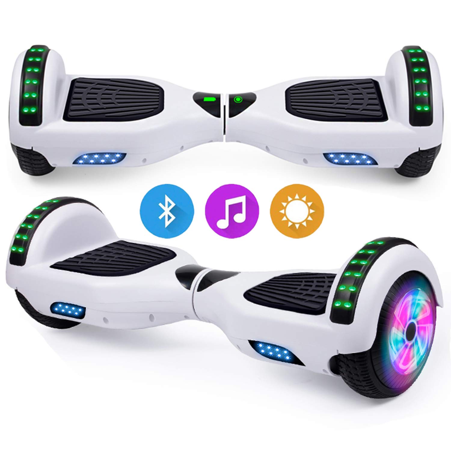 Hoverboard, Self Balancing Scooters 6,5 pouces Hoverboard Hover Scooter Board avec musique Bluetooth, lumières LED et moteur puissant pour enfants et adolescents