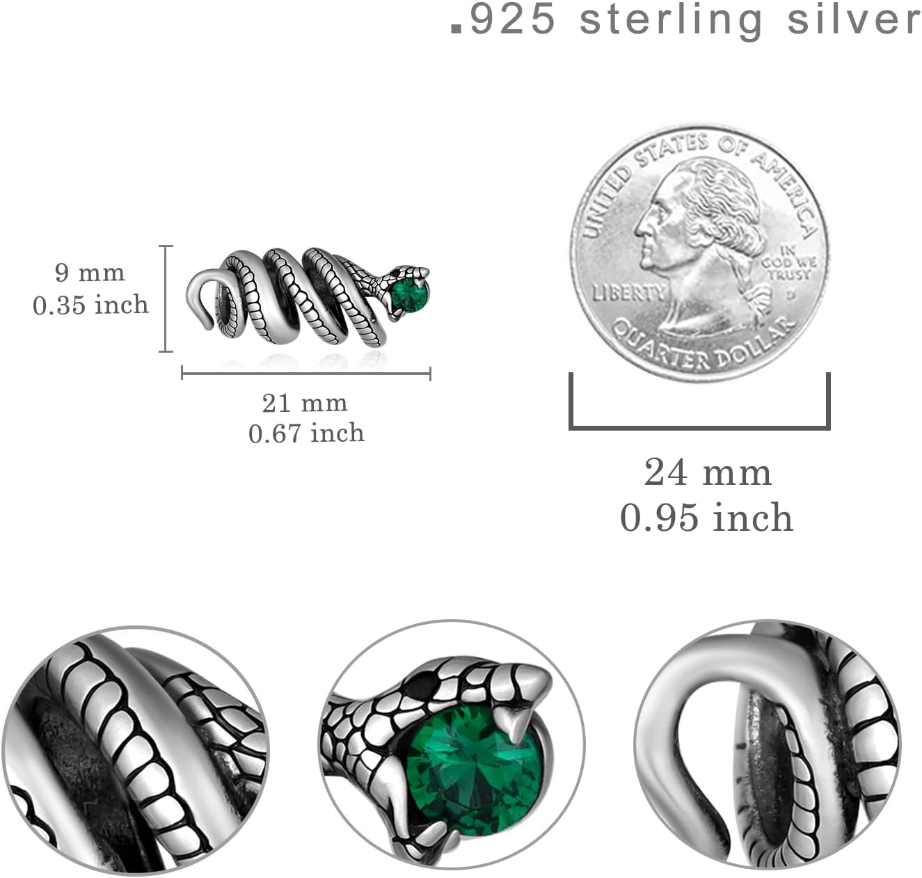 Snake Charm 925 Sterling Silver Serpent Beads Animal Charms for Bracelets Snake Jewelry Gifts for Women - Image 6