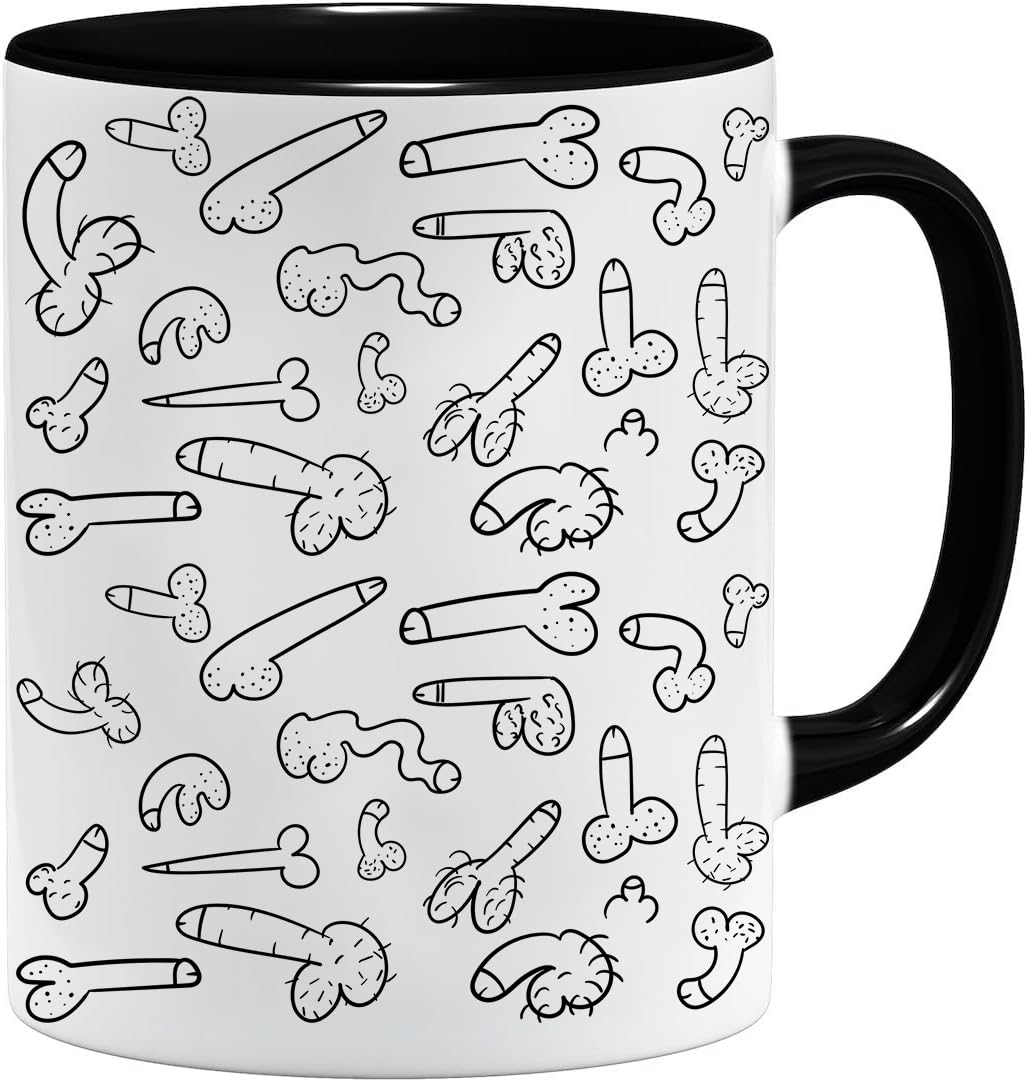 Novelty Rude Gift Mug for Colleagues or Friends | Funny Gag Gift for Men and Women | Novelty Coffee Mug | Offensive Humor | Breast Mug | Penis Mug (Penis (Black))