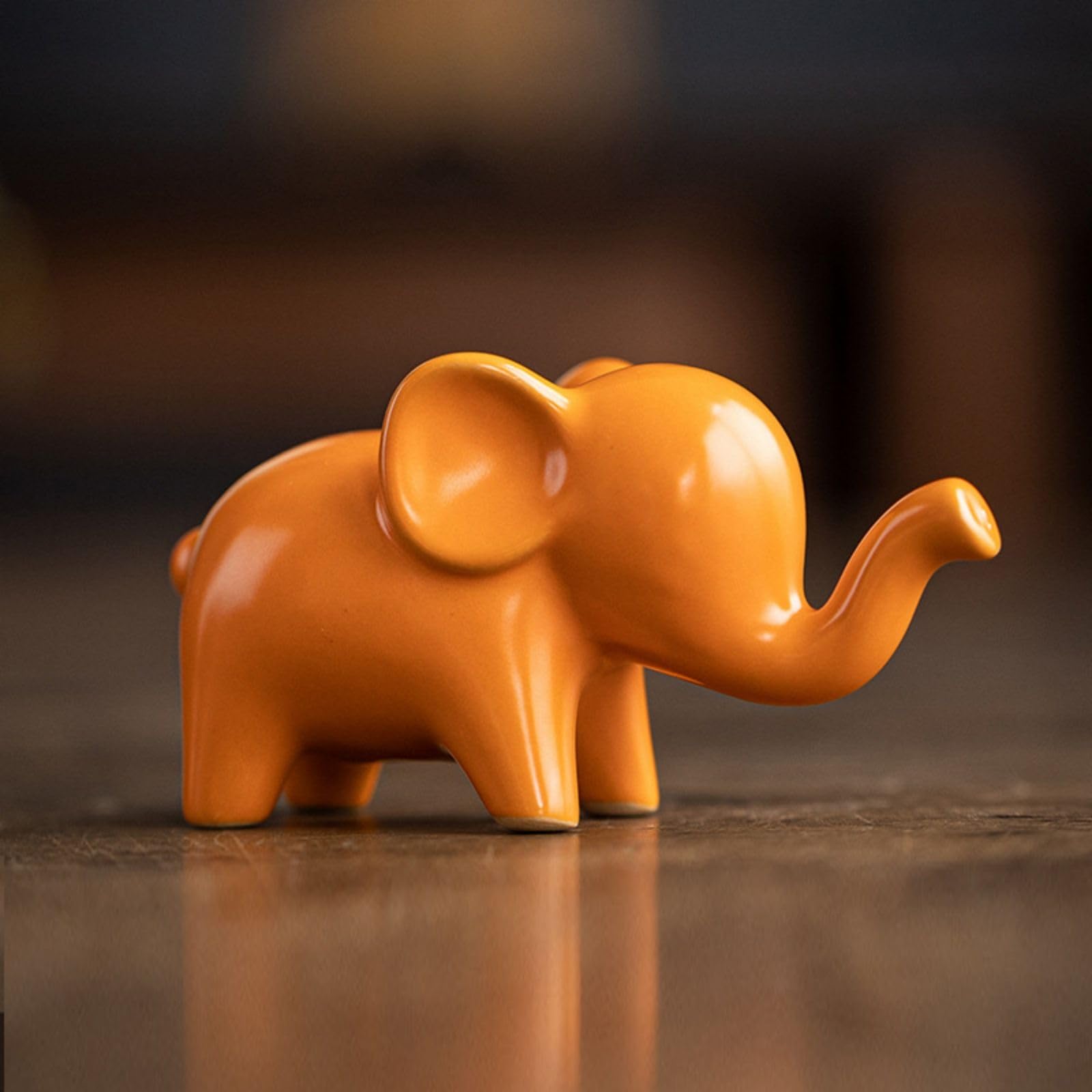 OwMell Good Luck Elephant Decor for Home, Small Ceramic Elephant Statue Figurine for Home Decor - Orange
