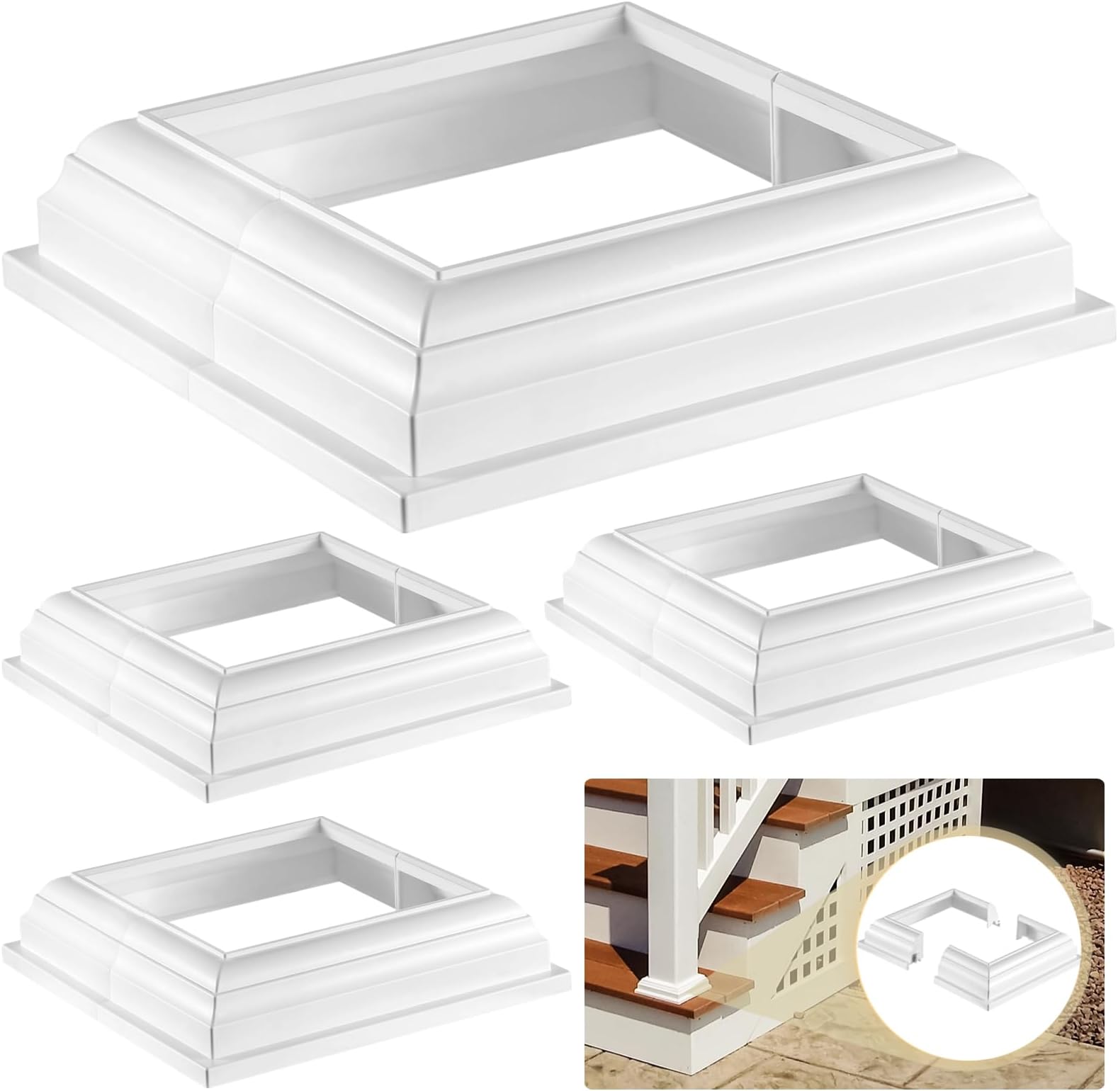 4 Pcs 4" Vinyl Post Skirts, Split Style Vinyl Fence Post Skirts, White